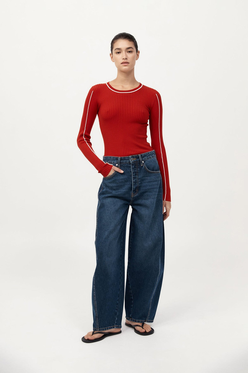 Fine Line Long Sleeve Top - Red / Off White 3