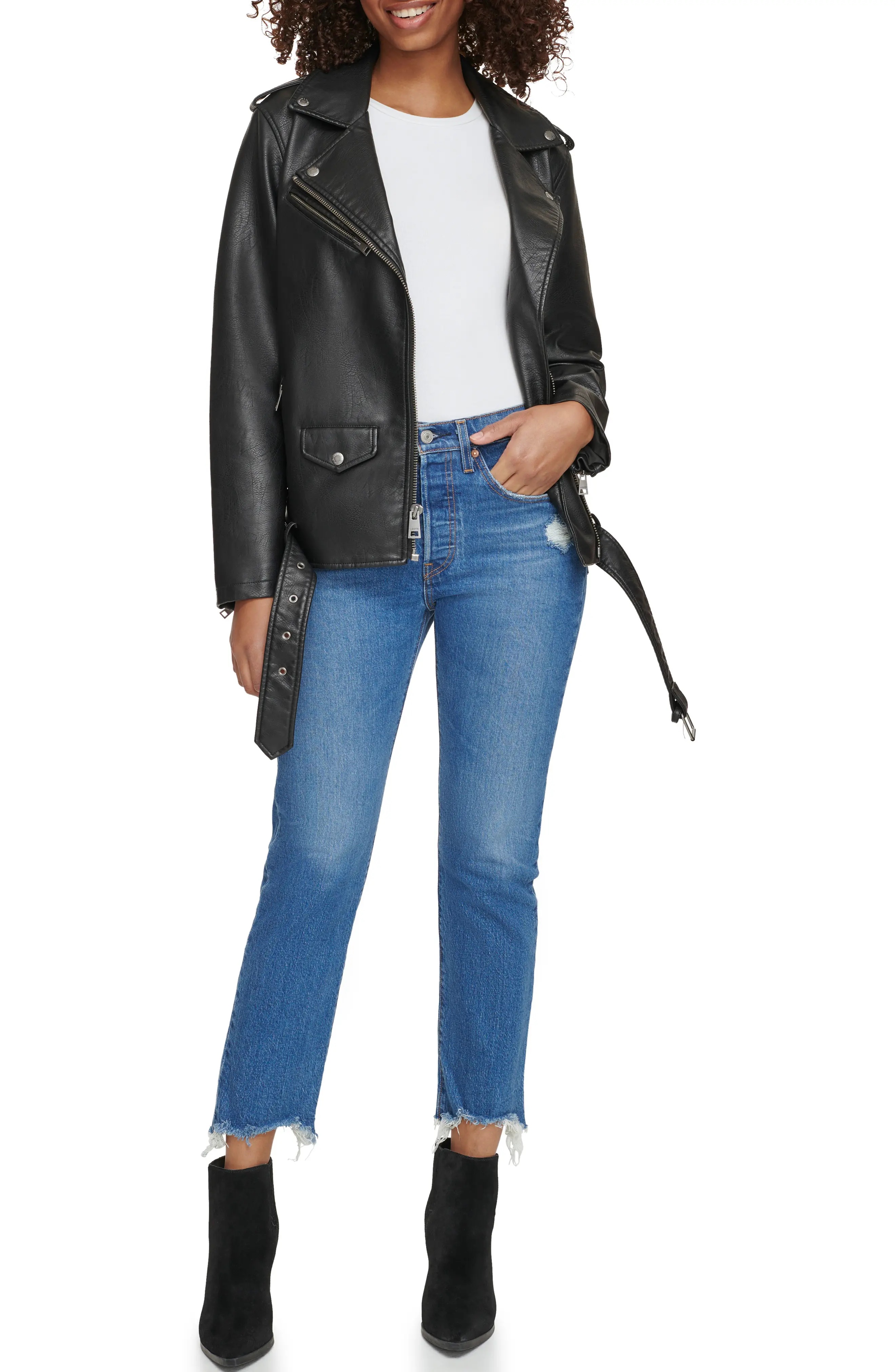 Longline Belted Faux Leather Moto Jacket - 5