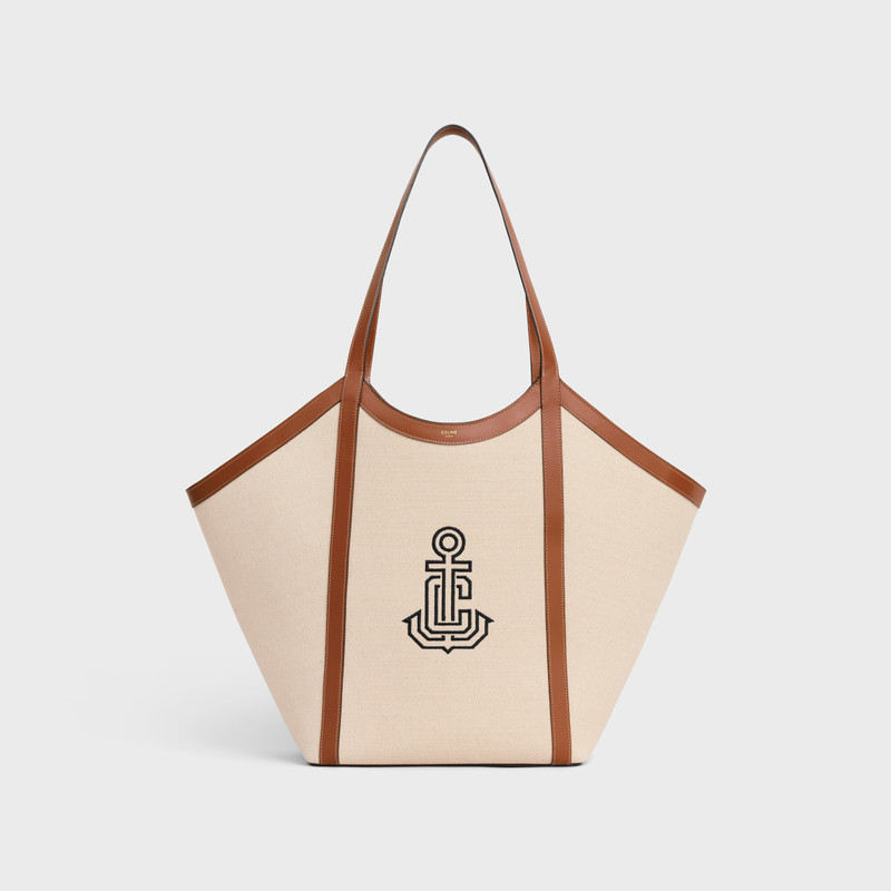 LARGE CABAS IN TEXTILE WITH ANCHOR EMBROIDERY AND CALFSKIN 5