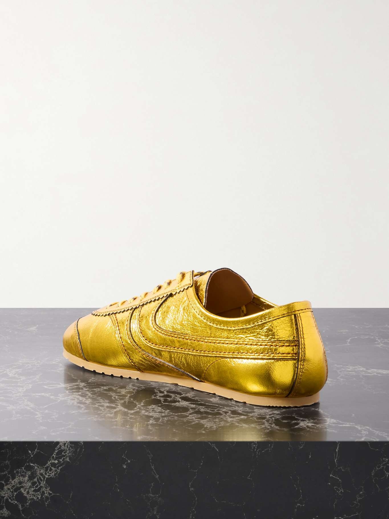 Paneled metallic crinkled-leather sneakers Gold - 3