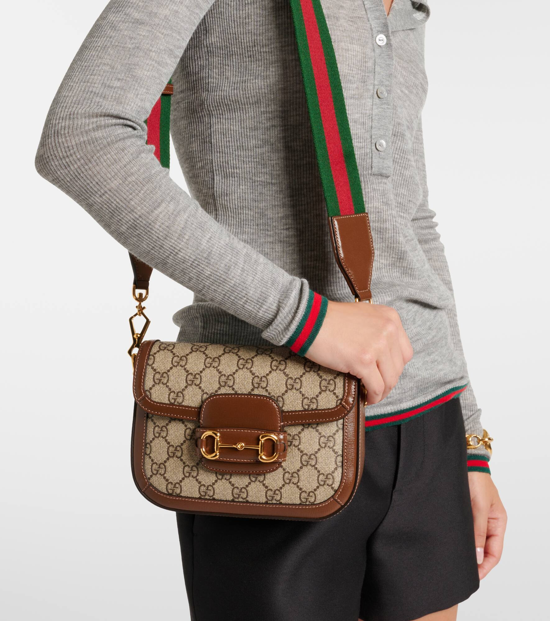 Gucci Horsebit 1955 Mini leather-trimmed shoulder bag - 2