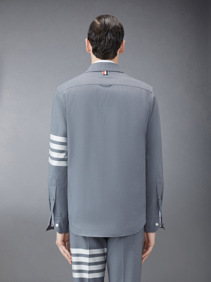 Thom Browne Medium Grey Wool Snap Front 4-Bar Shirt Jacket outlook