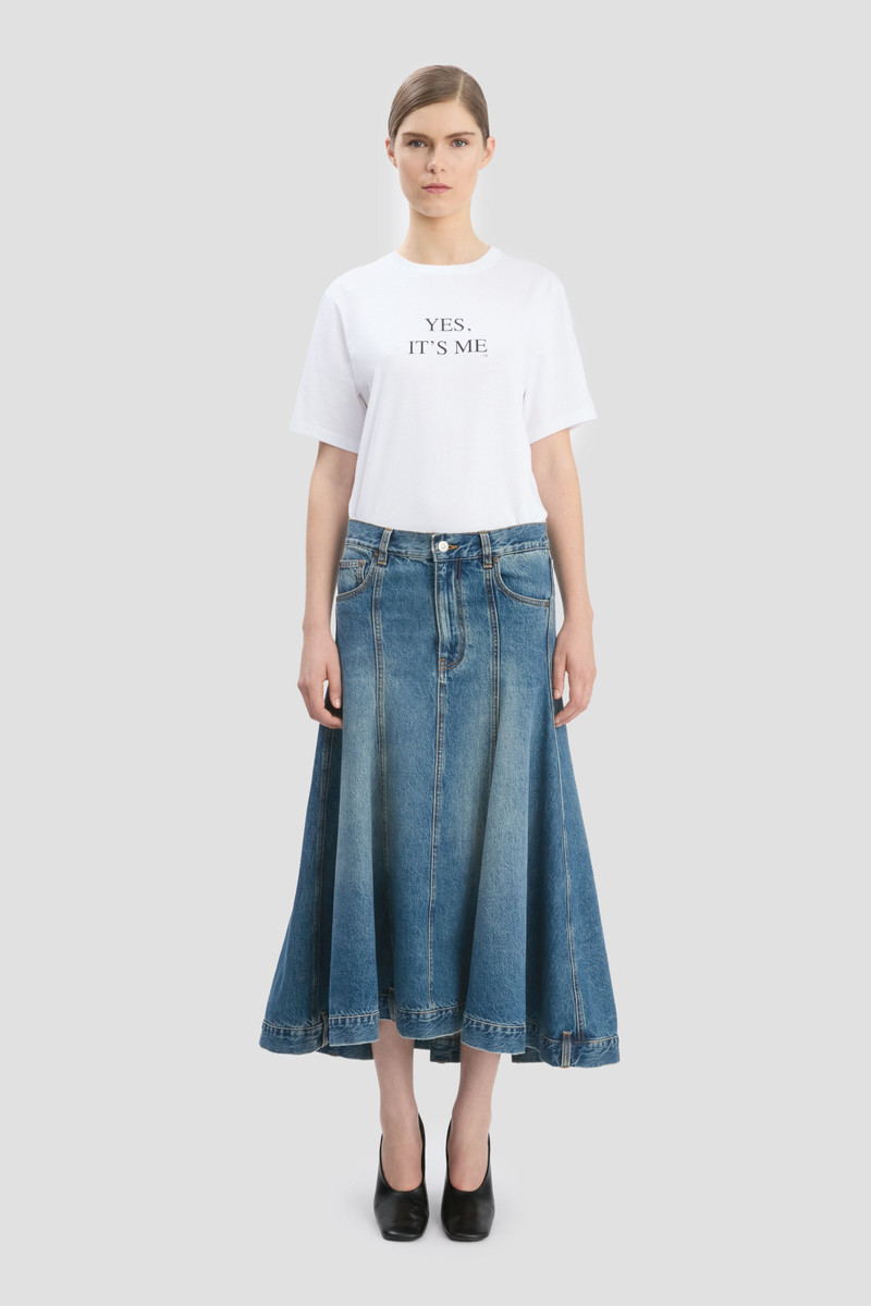 Victoria Beckham Panelled Kick Detail Skirt In Classic Blue Wash outlook