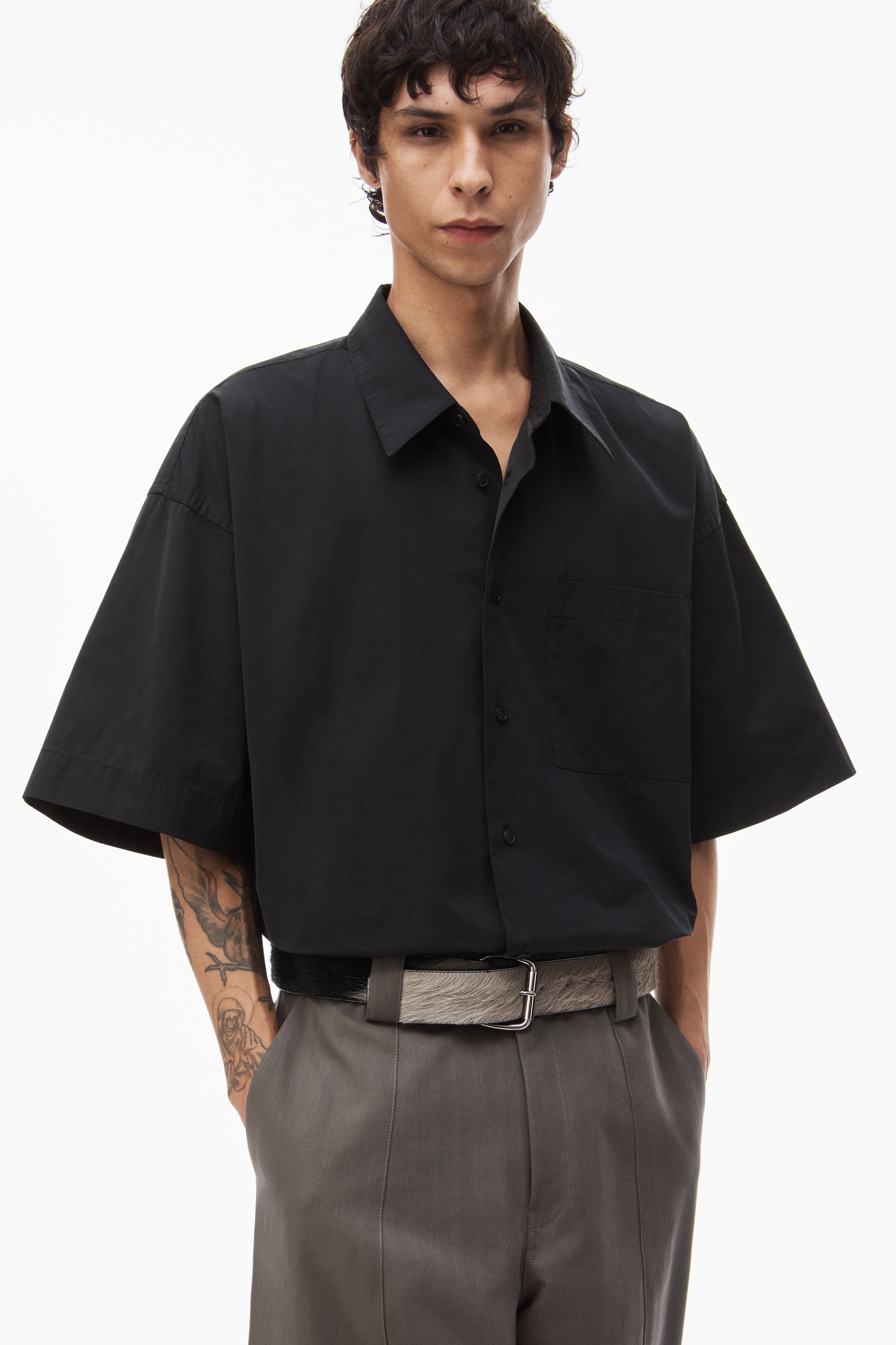 short sleeve shirt in technical cotton - 3