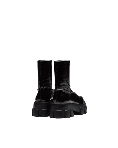 Prada Monolith pointy technical patent leather booties outlook