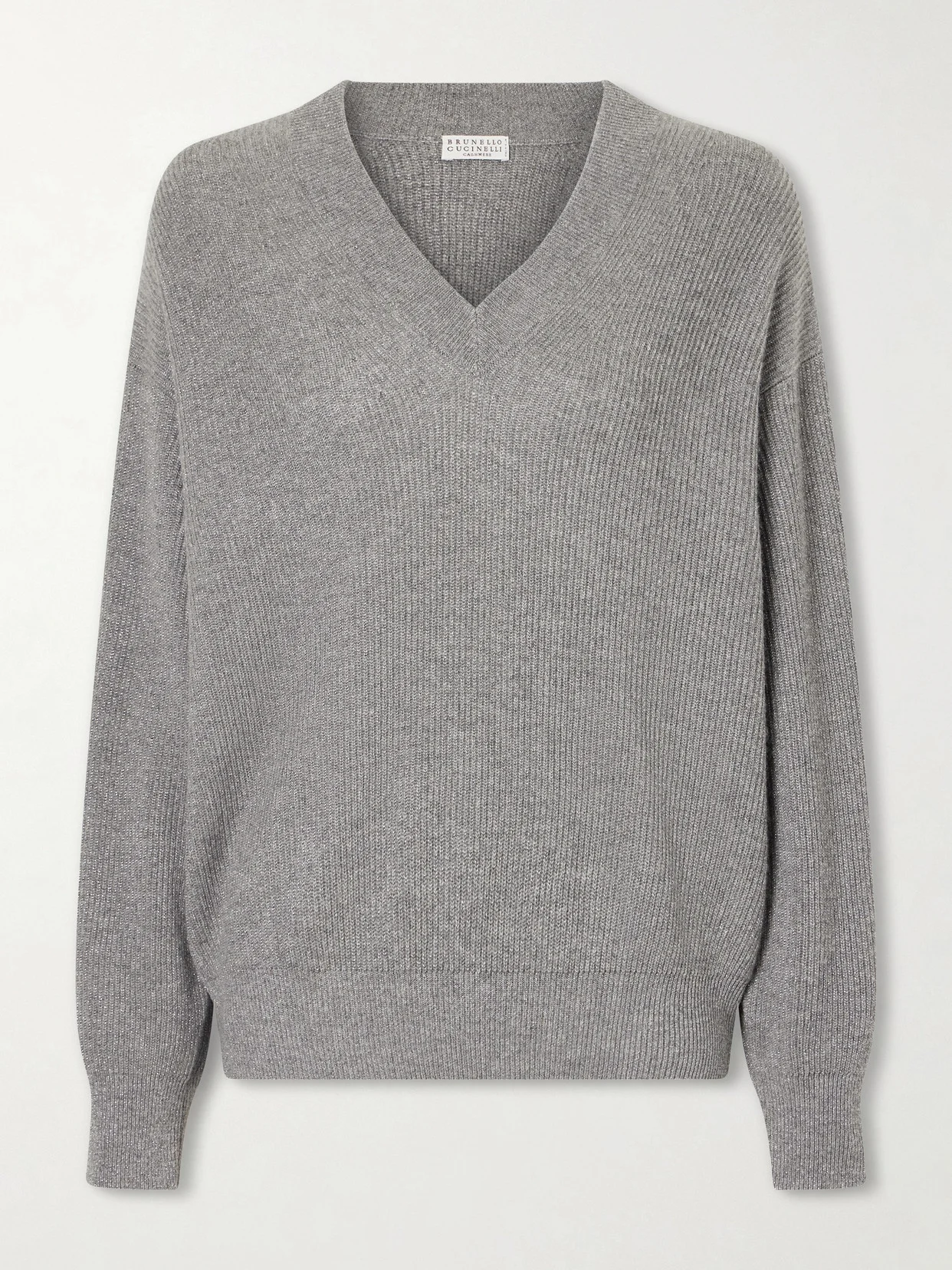 Ribbed-knit Metallic Cashmere-blend Sweater - 1