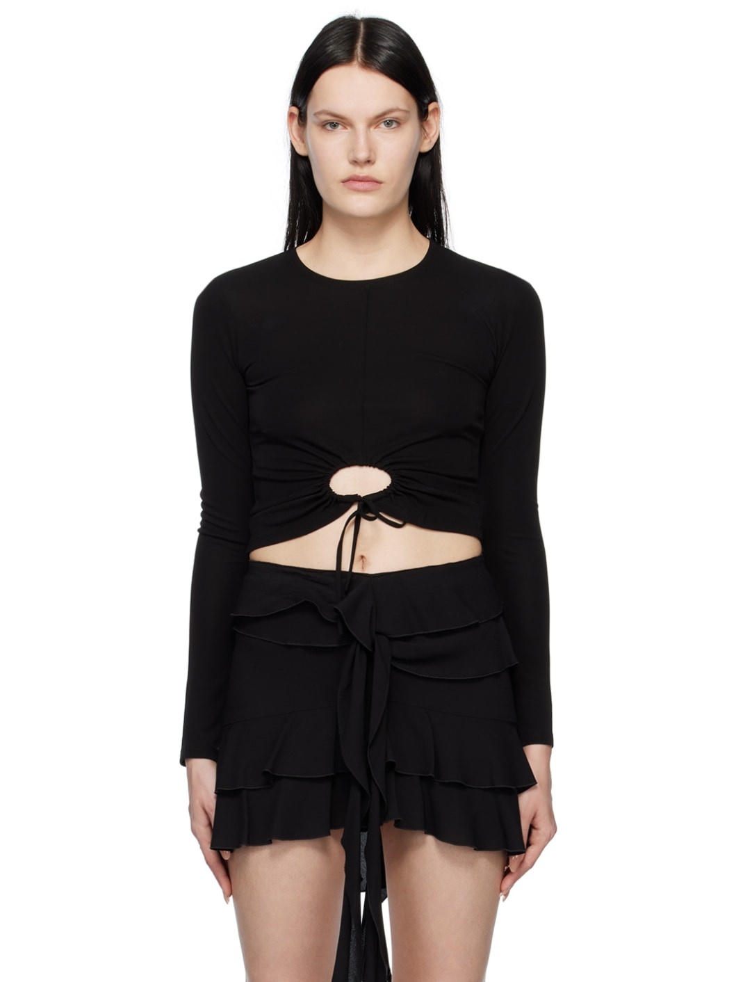 Black Proenza Schouler White Label Drawstring Long Sleeve T-Shirt - 1