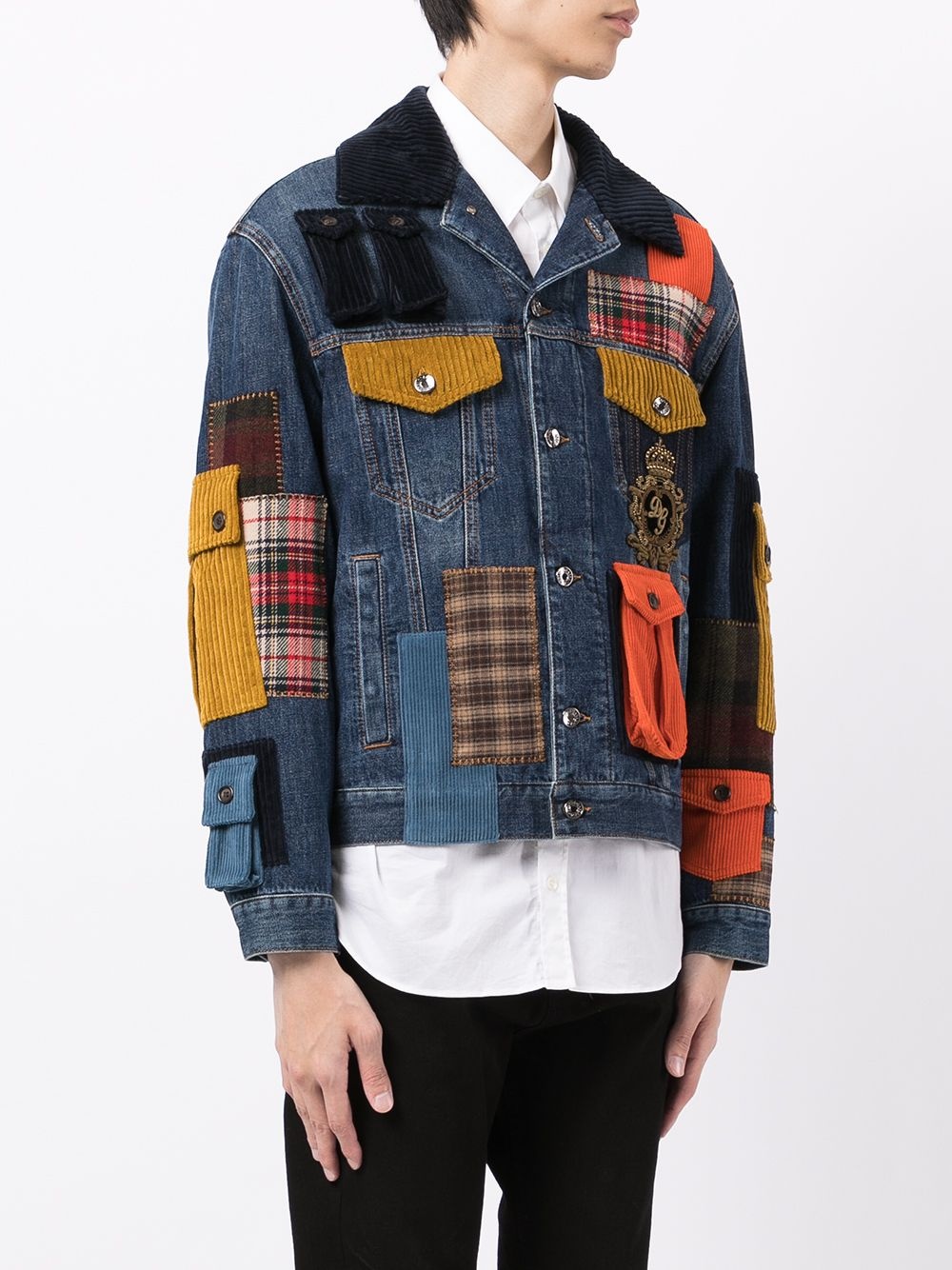 patchwork contrast-collar denim jacket - 3