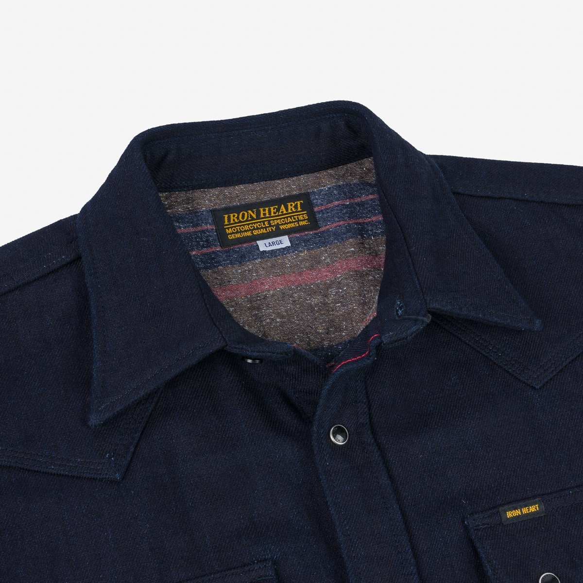 IHSH-368-IND 14oz Double Cloth Western Shirt - Indigo - 10