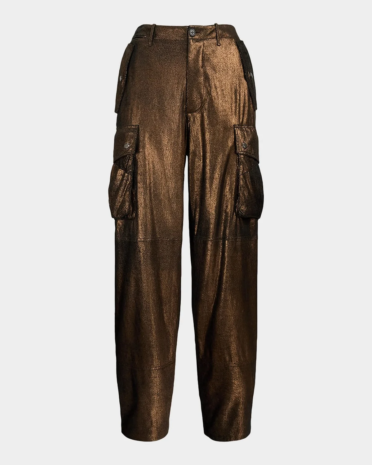 Metallic Suede Straight-Leg Cargo Pants - 1
