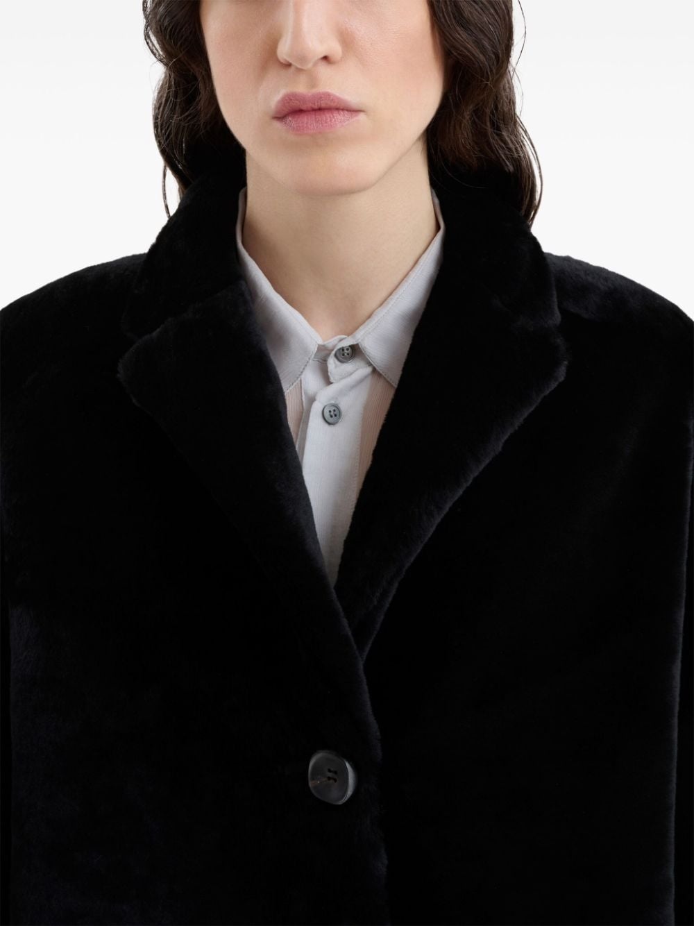 single-breasted faux-fur coat - 5