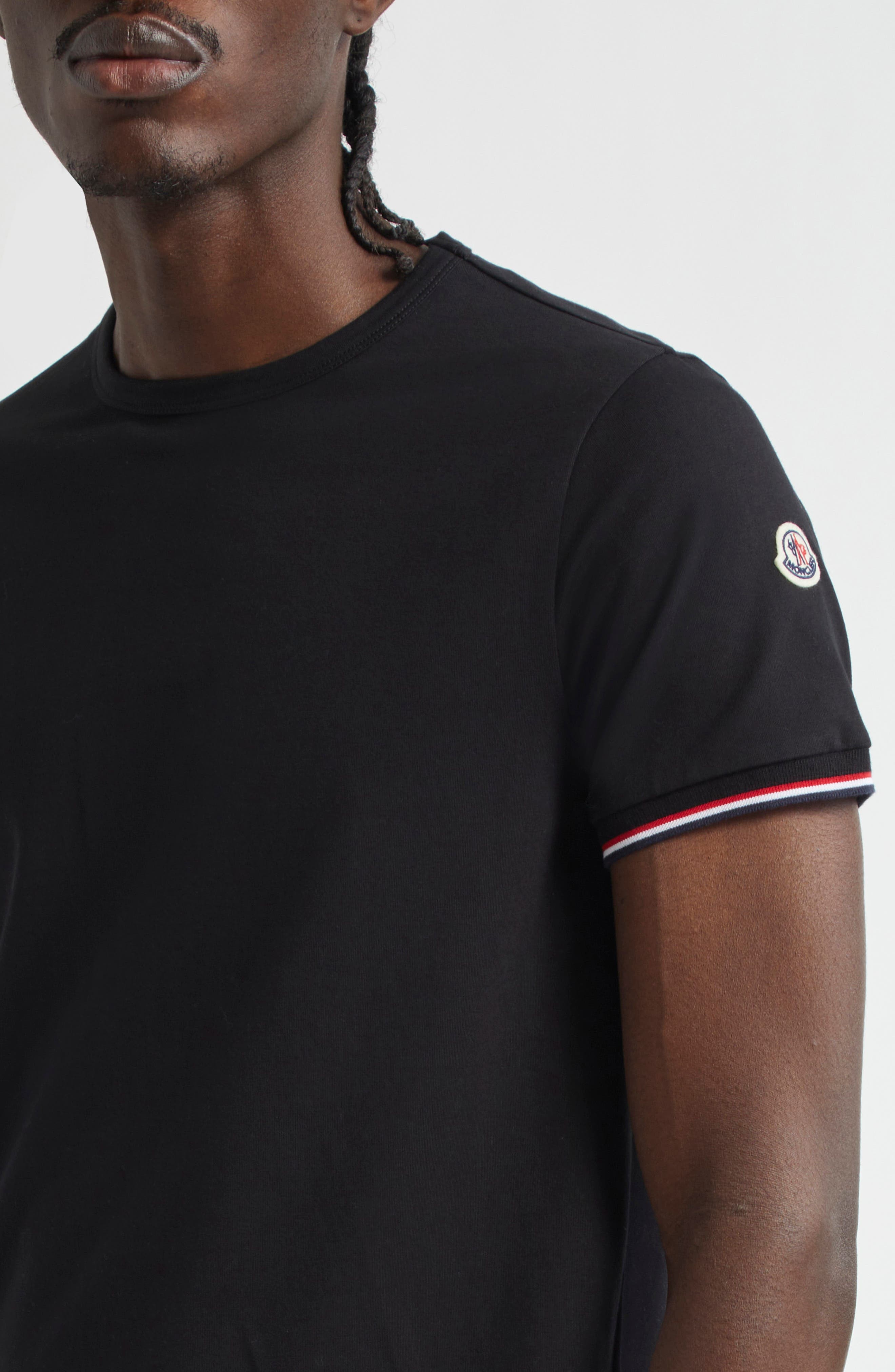 Moncler Tipped Cotton Stretch Jersey T-Shirt in Black/Black at Nordstrom - 4