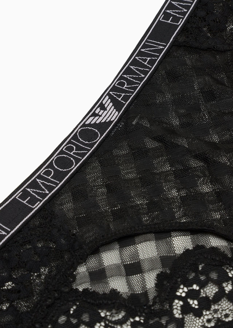 EMPORIO ARMANI ASV mesh briefs with lace and a gingham pattern outlook