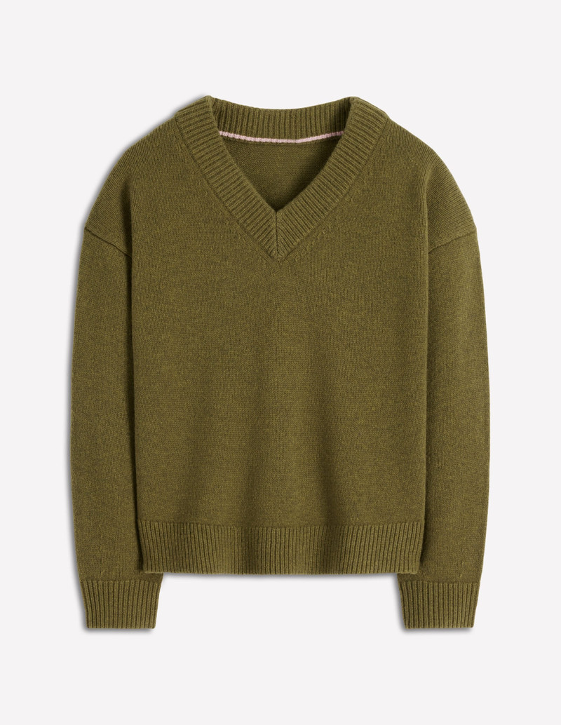 Marion Merino V-neck Sweater-Promenade Green Melange 8