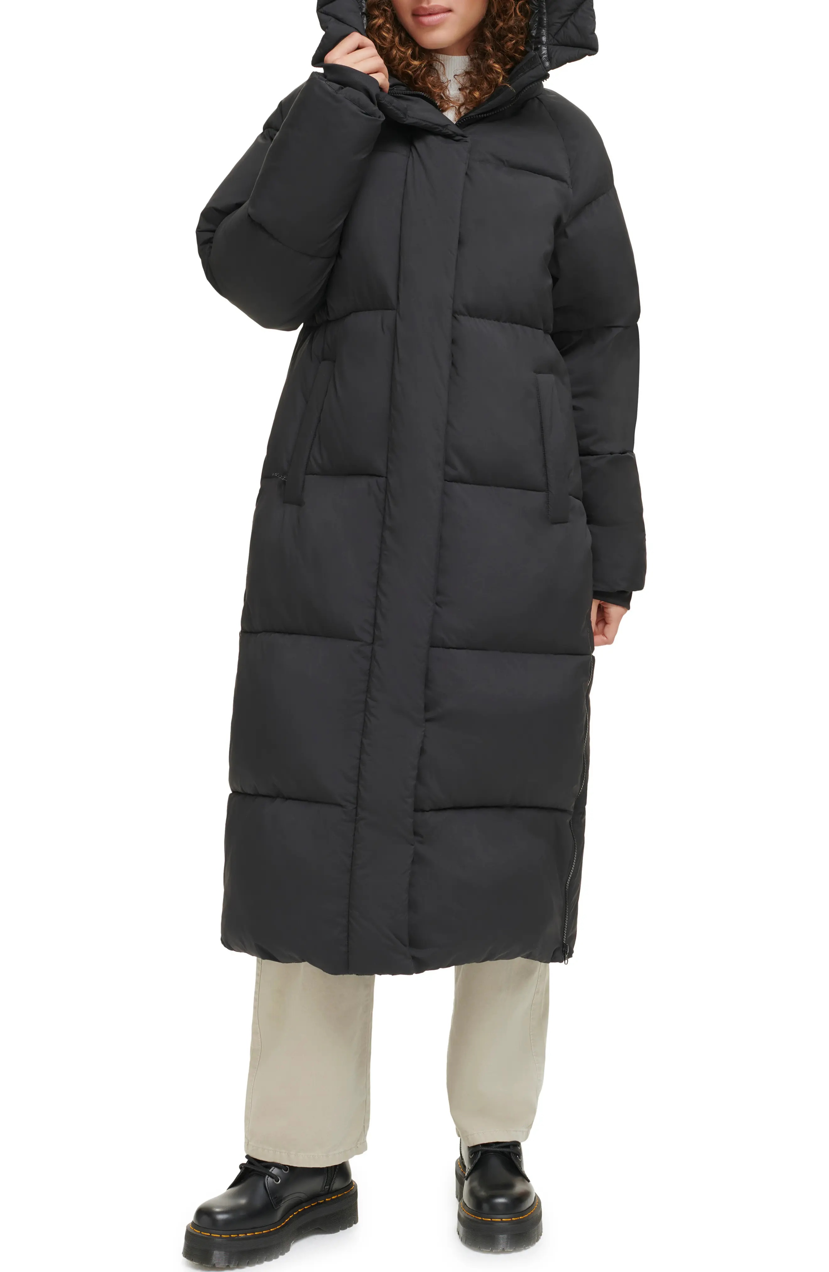 Side Zip Hooded Maxi Puffer Jacket - 4