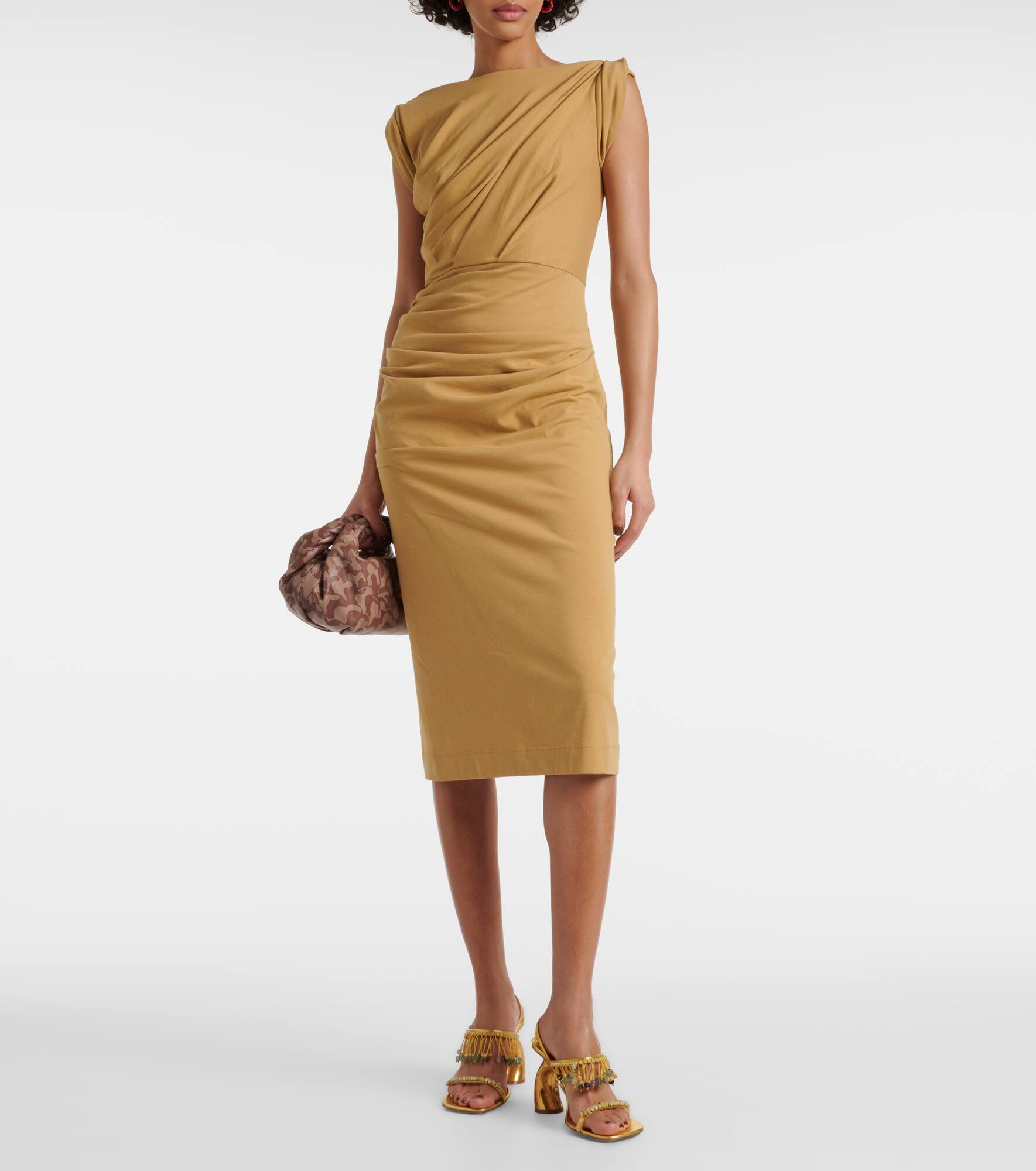 Gathered cotton jersey midi dress - 6