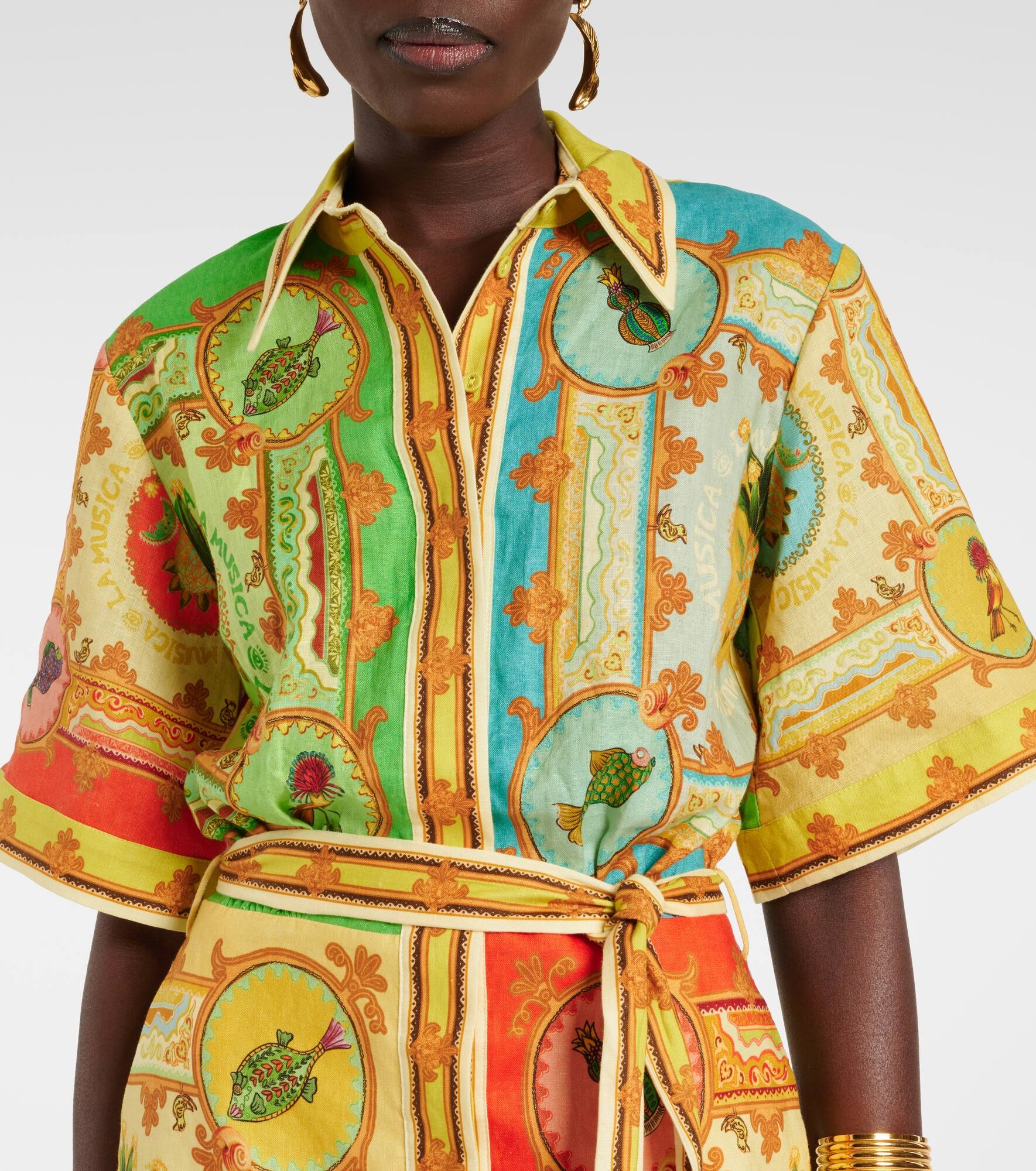 La Musica printed linen shirt dress - 4
