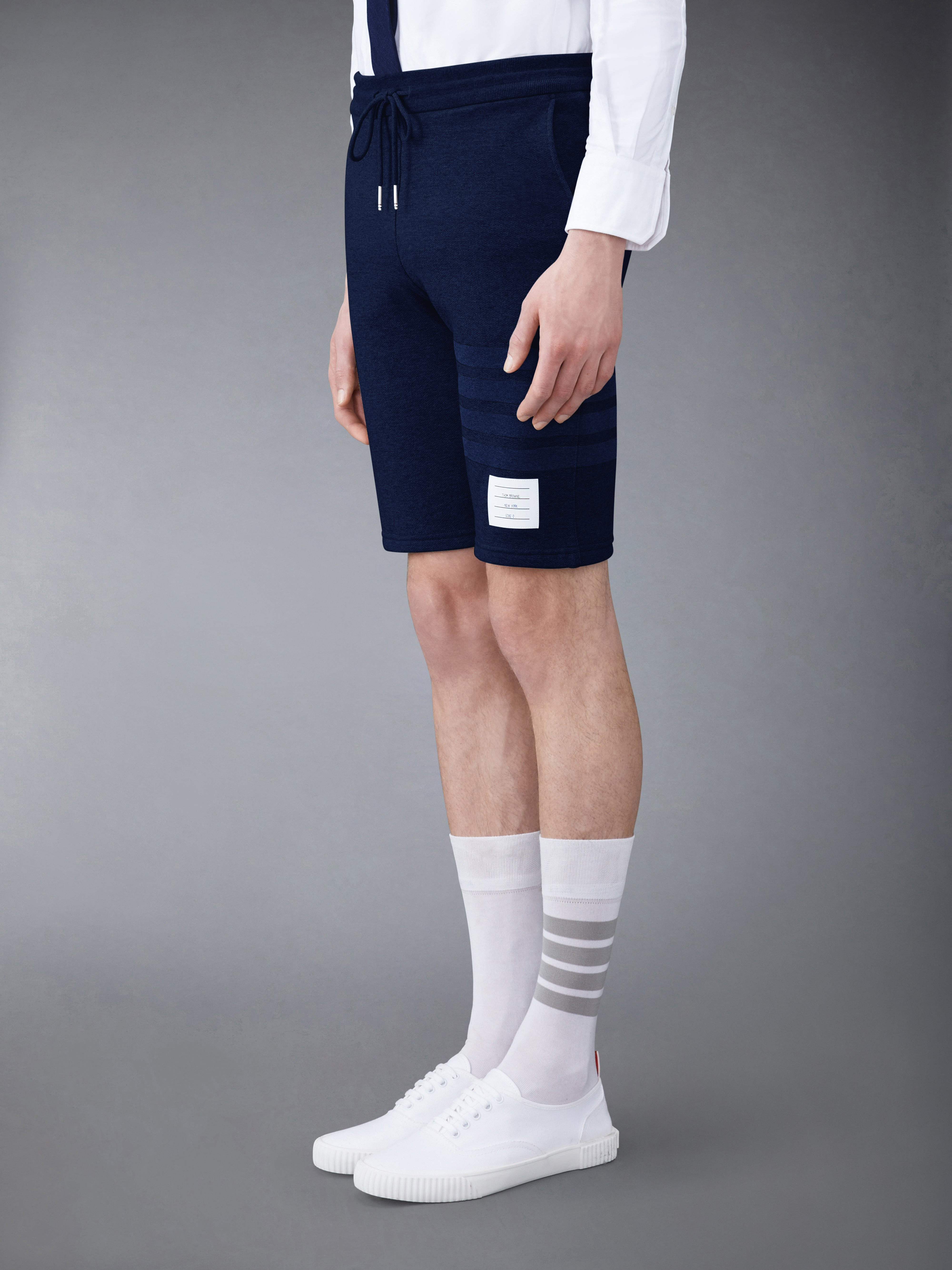 Navy Cotton Loopback Tonal 4-Bar Sweat Shorts - 2