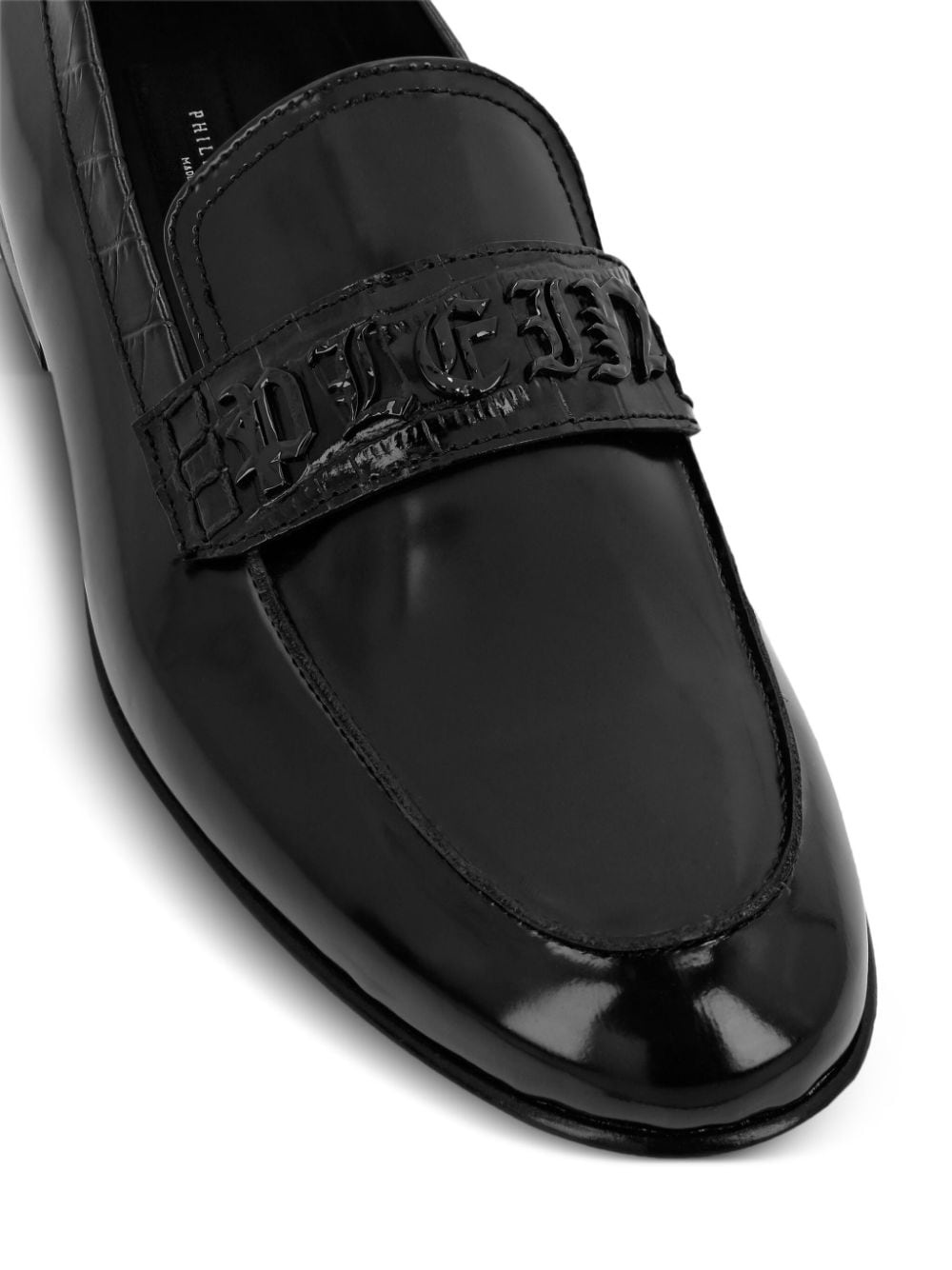logo-plaque leather loafers - 4