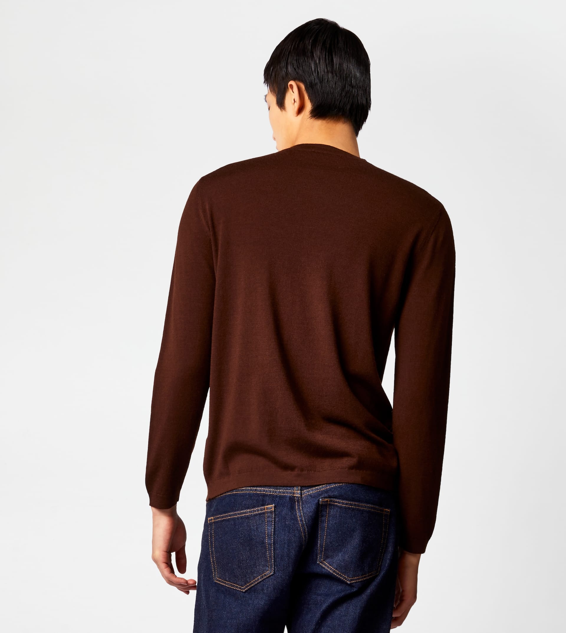 CASHMERE BLEND ROUND NECK JUMPER - BROWN - 5