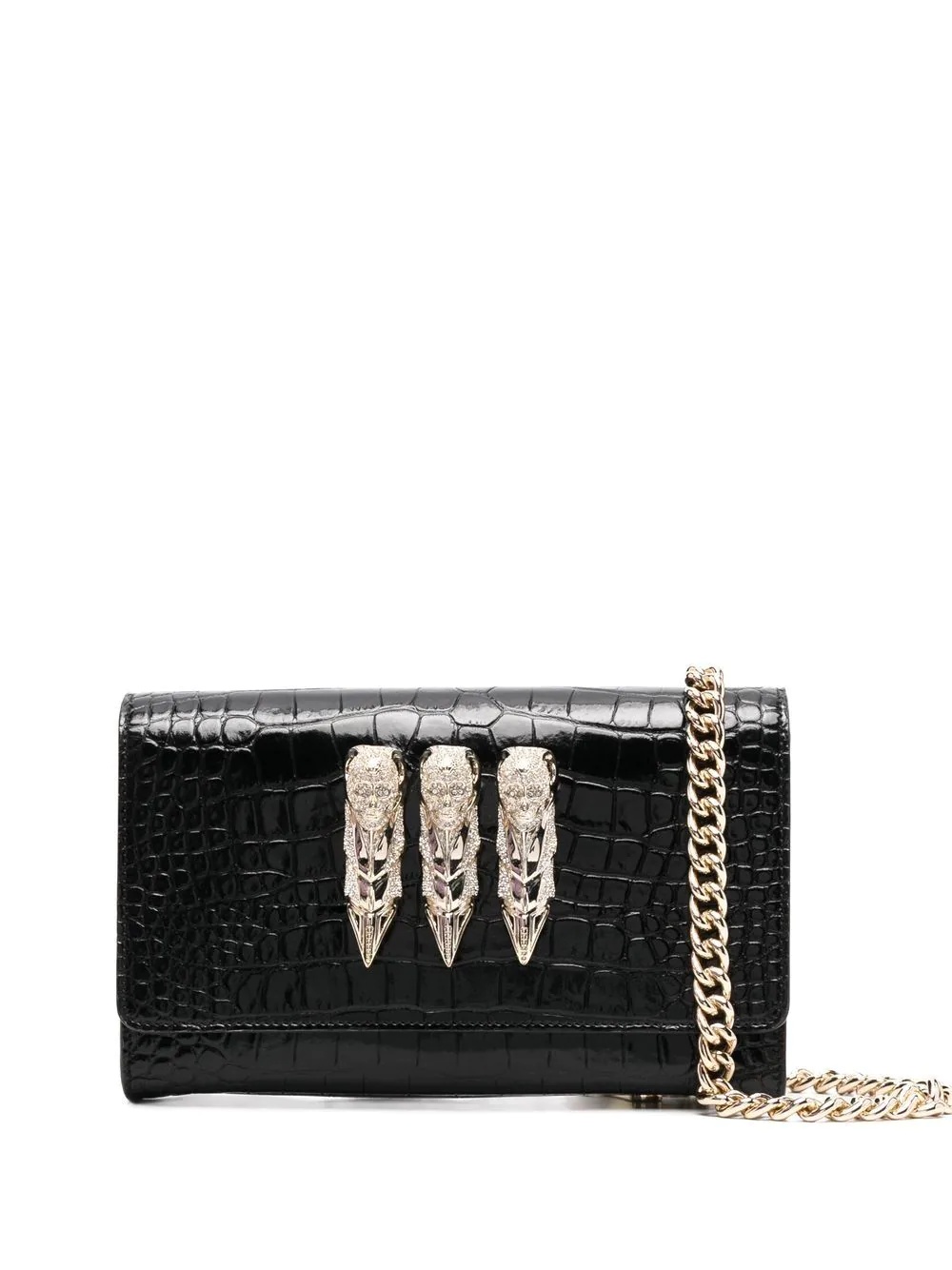 crocodile-embossed crossbody clutch bag - 1