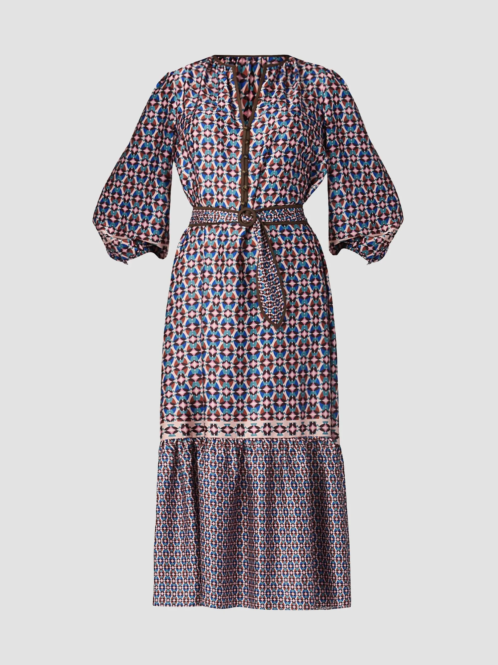 Women's Scout Geometric Tie-Waist Midi-Dress - Blush Multi - 1