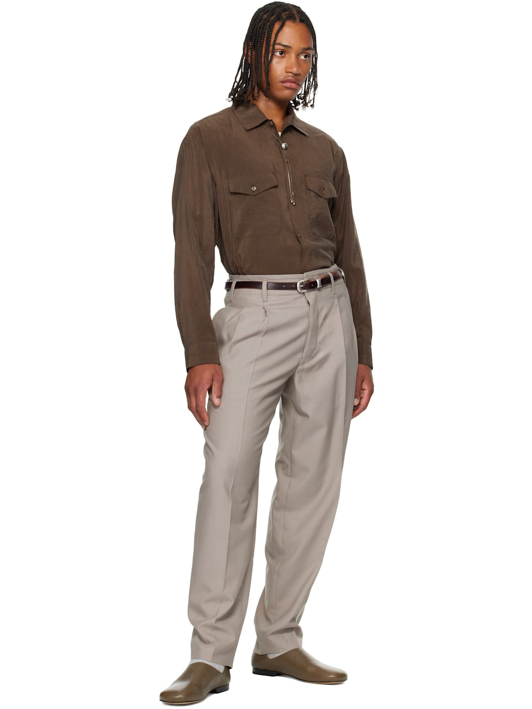 Brown Convertible Collar Shirt - 5
