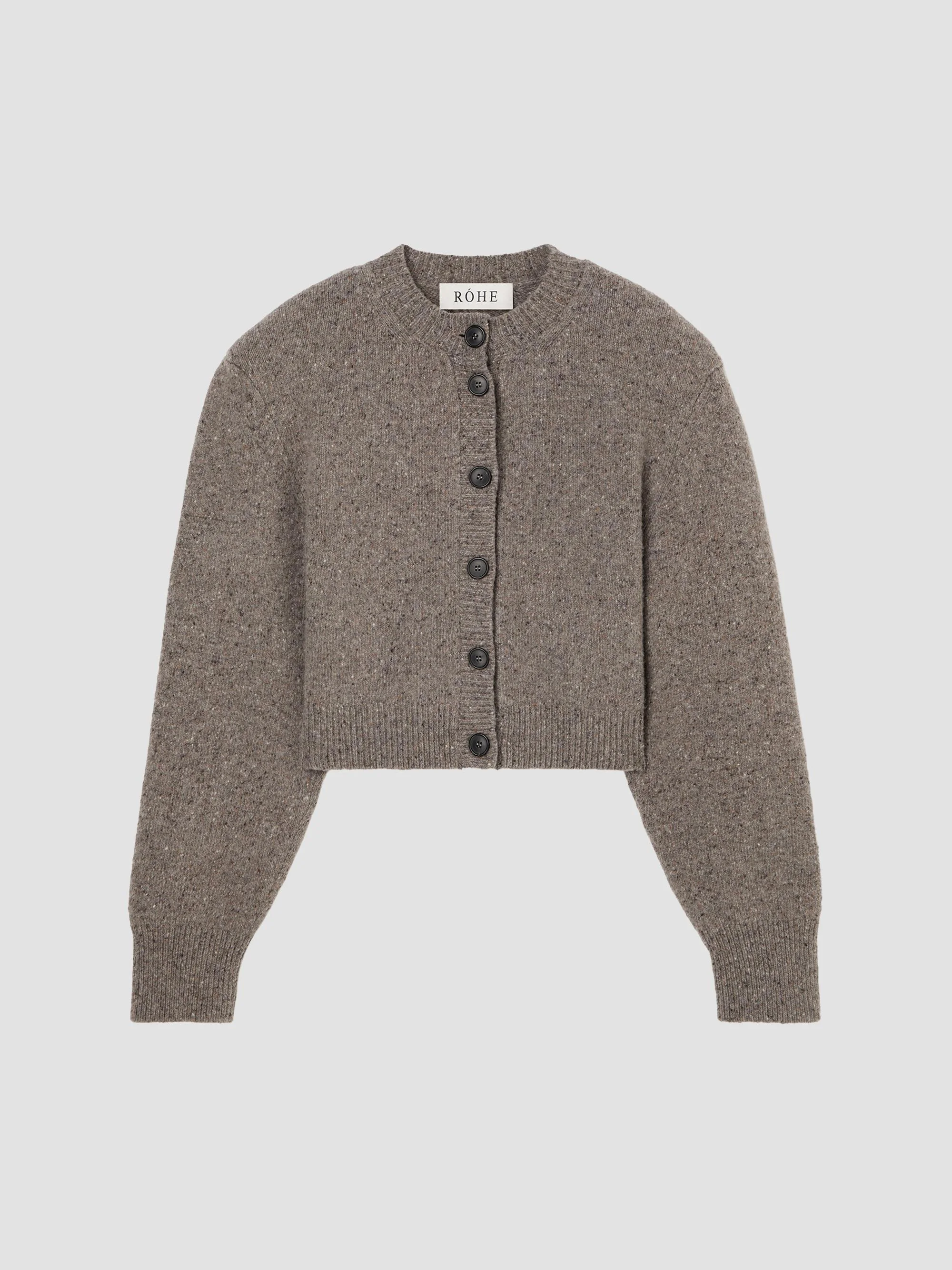 Women's Mouliné Wool Cardigan - Dark Taupe Melange - 1