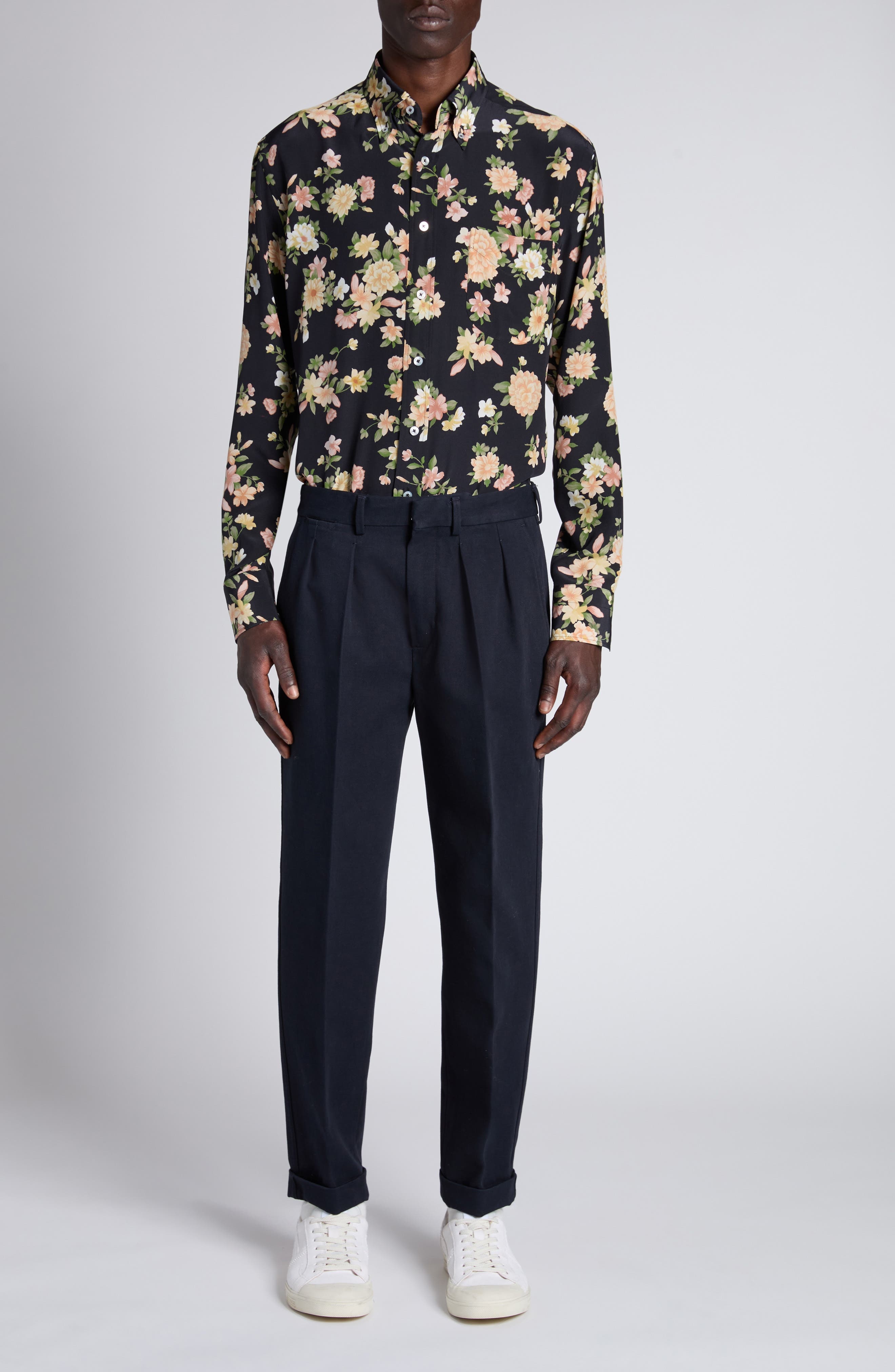 TOM FORD Hendrix Floral Silk Button-Down Shirt in Zdpco Combo Pink/Orange at Nordstrom - 2