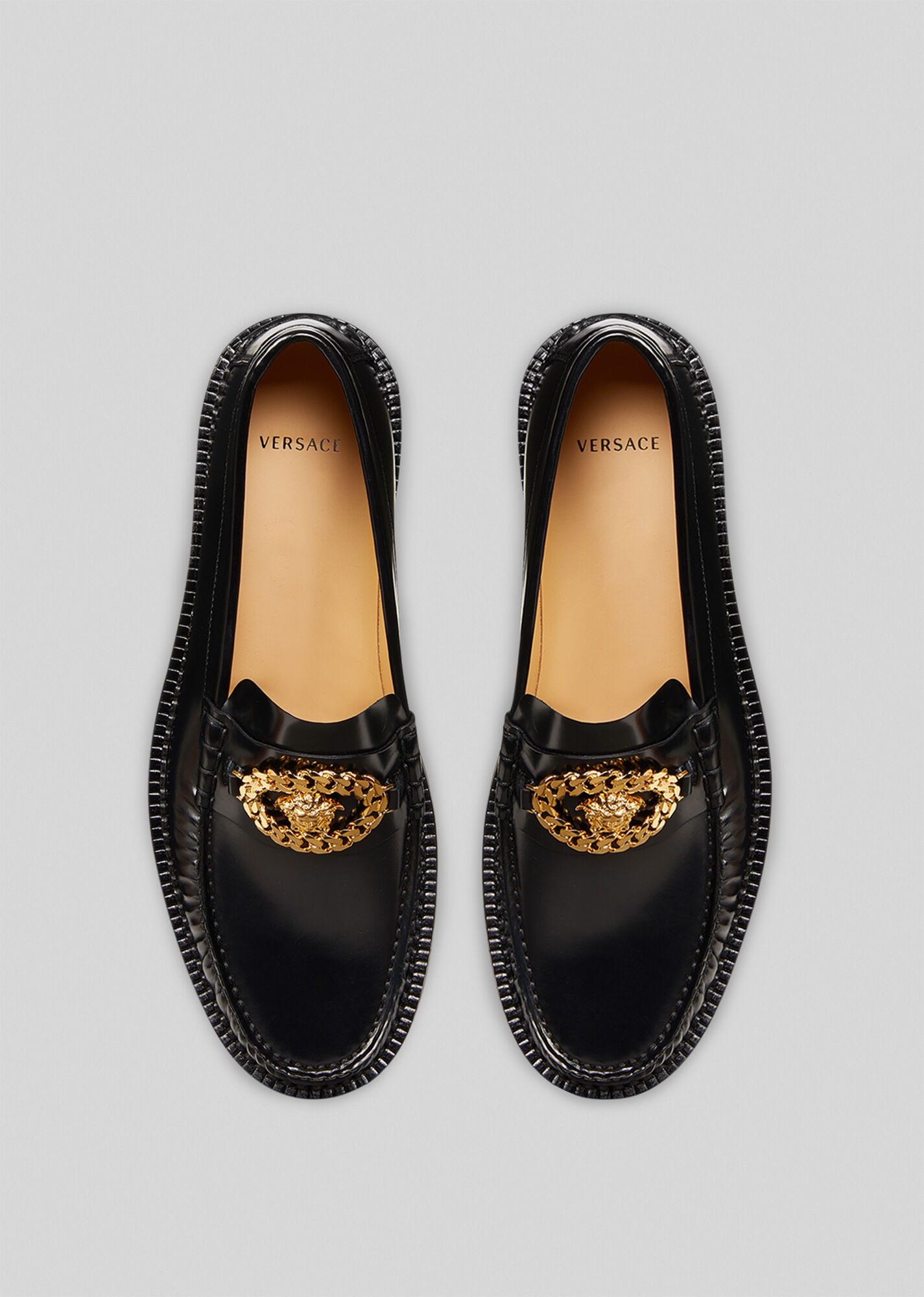 Medusa Chain Leather Loafers - 4