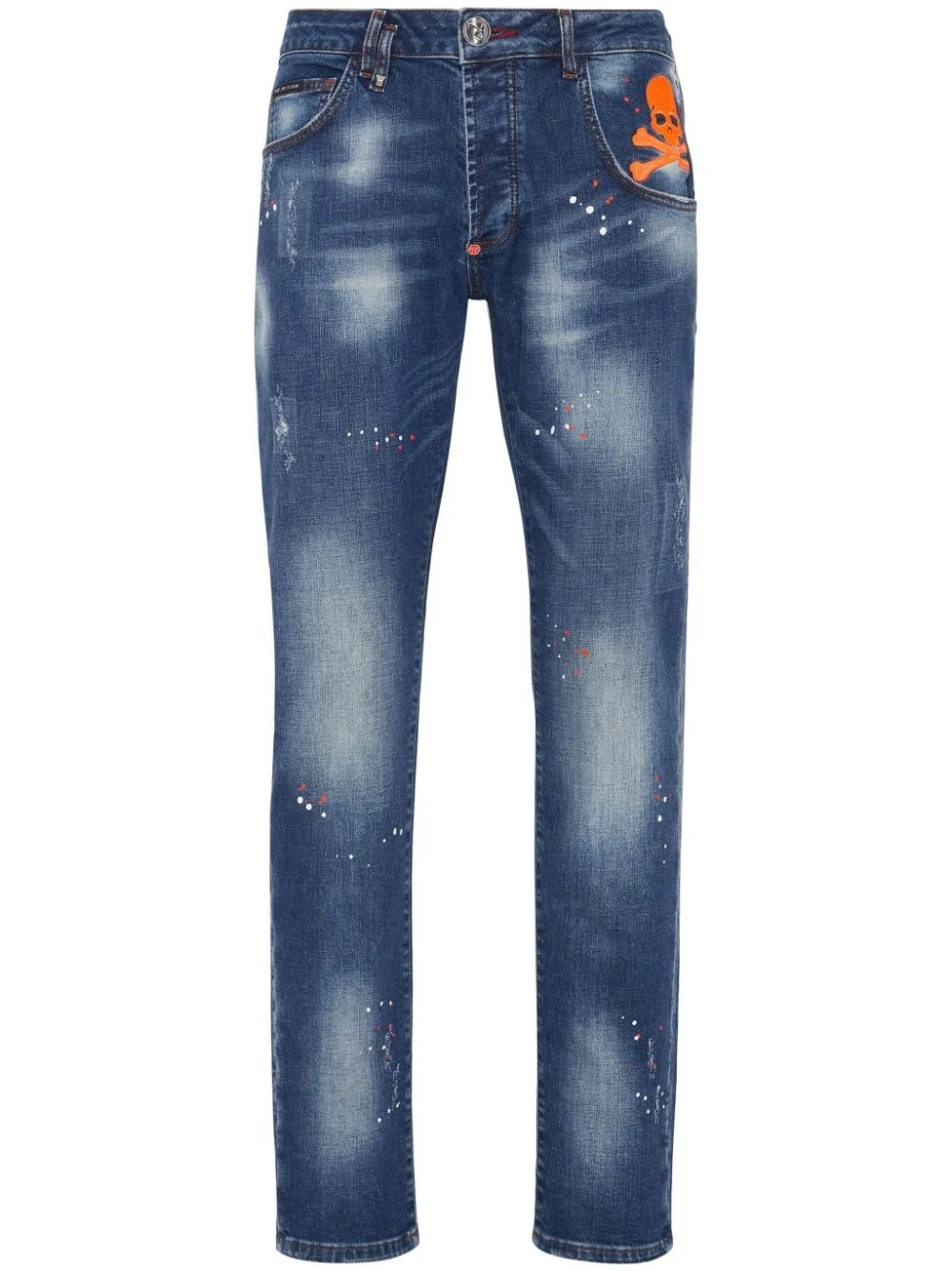 Skull paint-splatter straight-leg jeans - 1