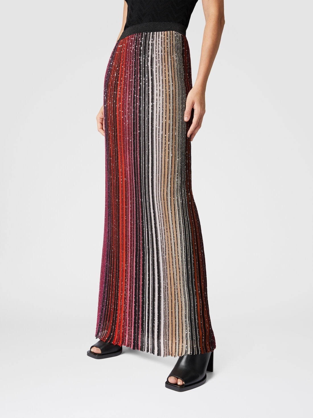 Striped partial long skirt with sequins - 4
