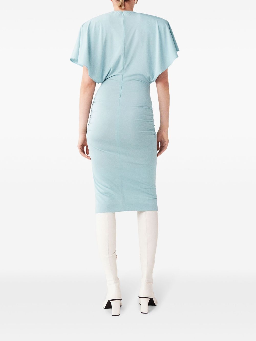 padded-shoulder short-sleeve midi dress - 4