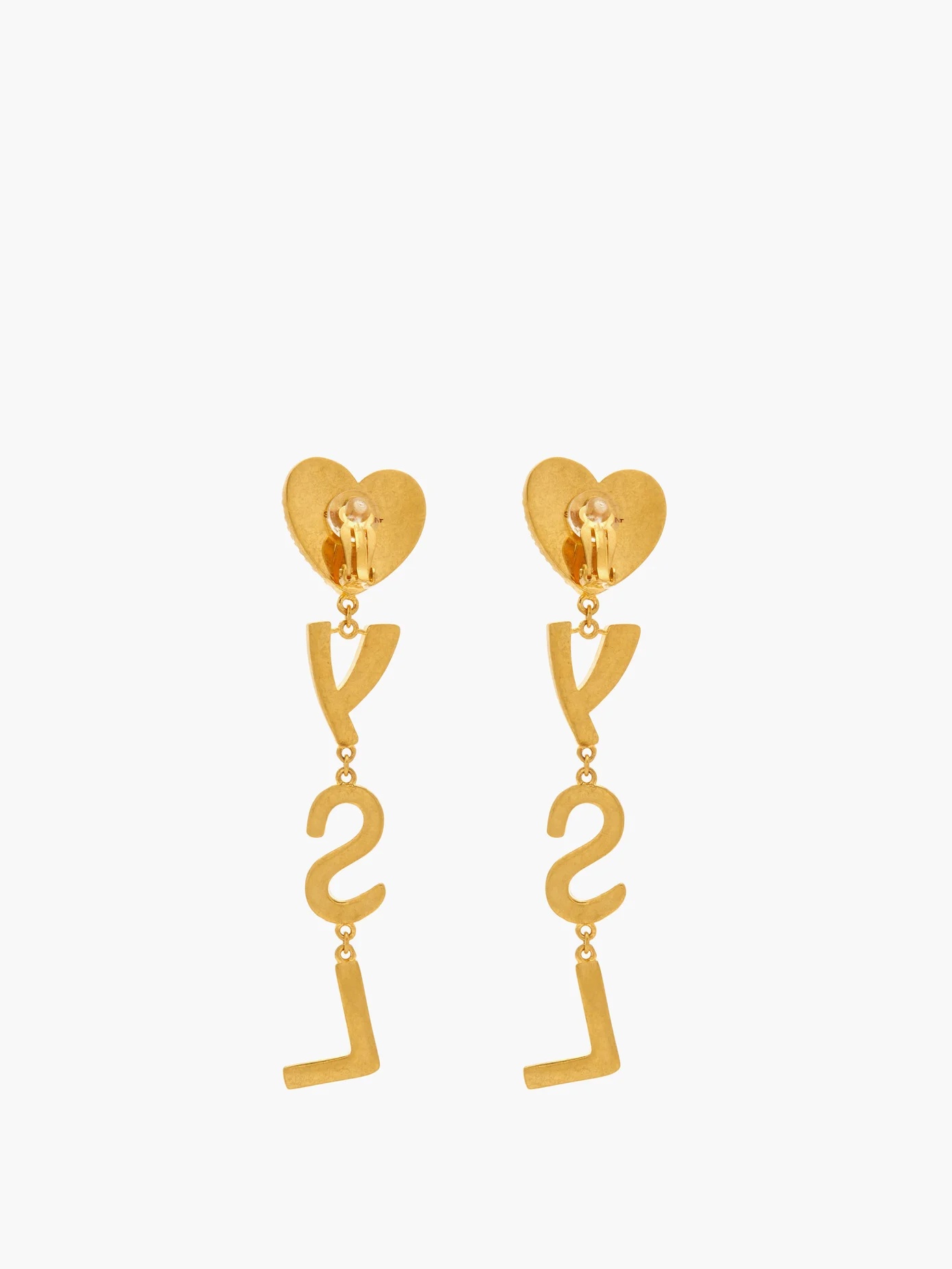 YSL crystal heart drop clip earrings - 5