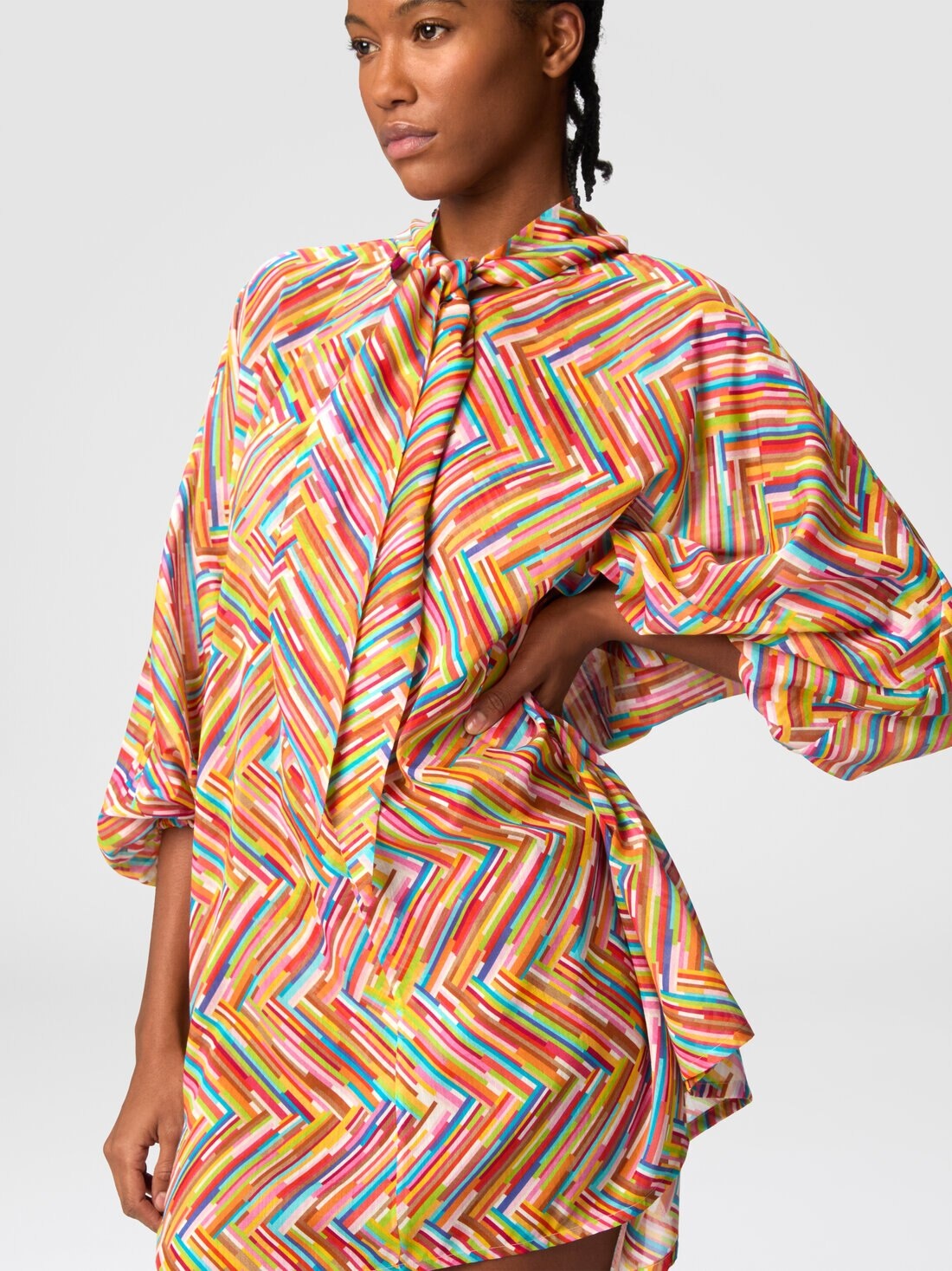 Asymmetrical blouse in printed cotton and silk blend - 4