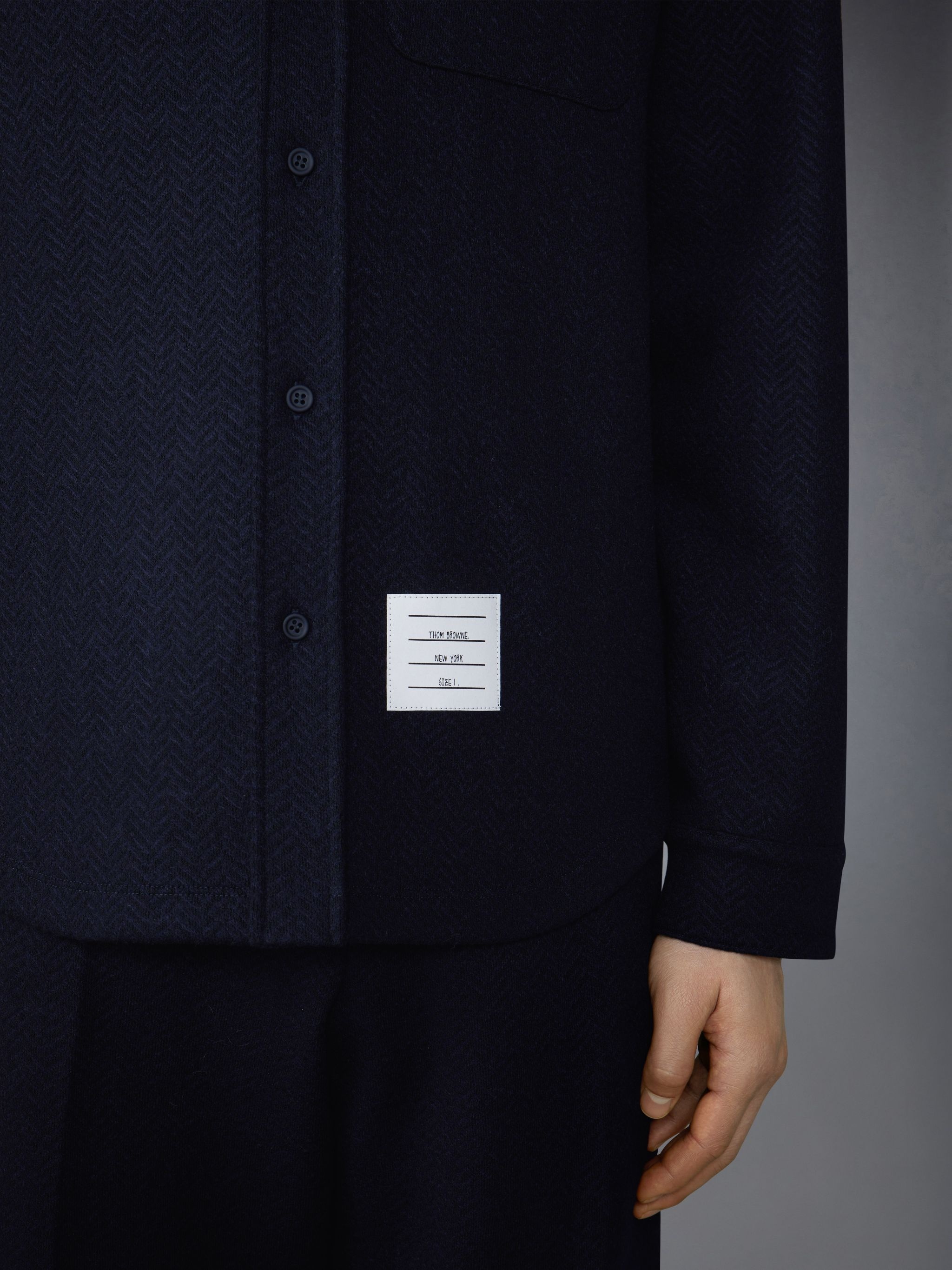 Boiled Cotton Wool Herringbone Oversized Shirt - 6