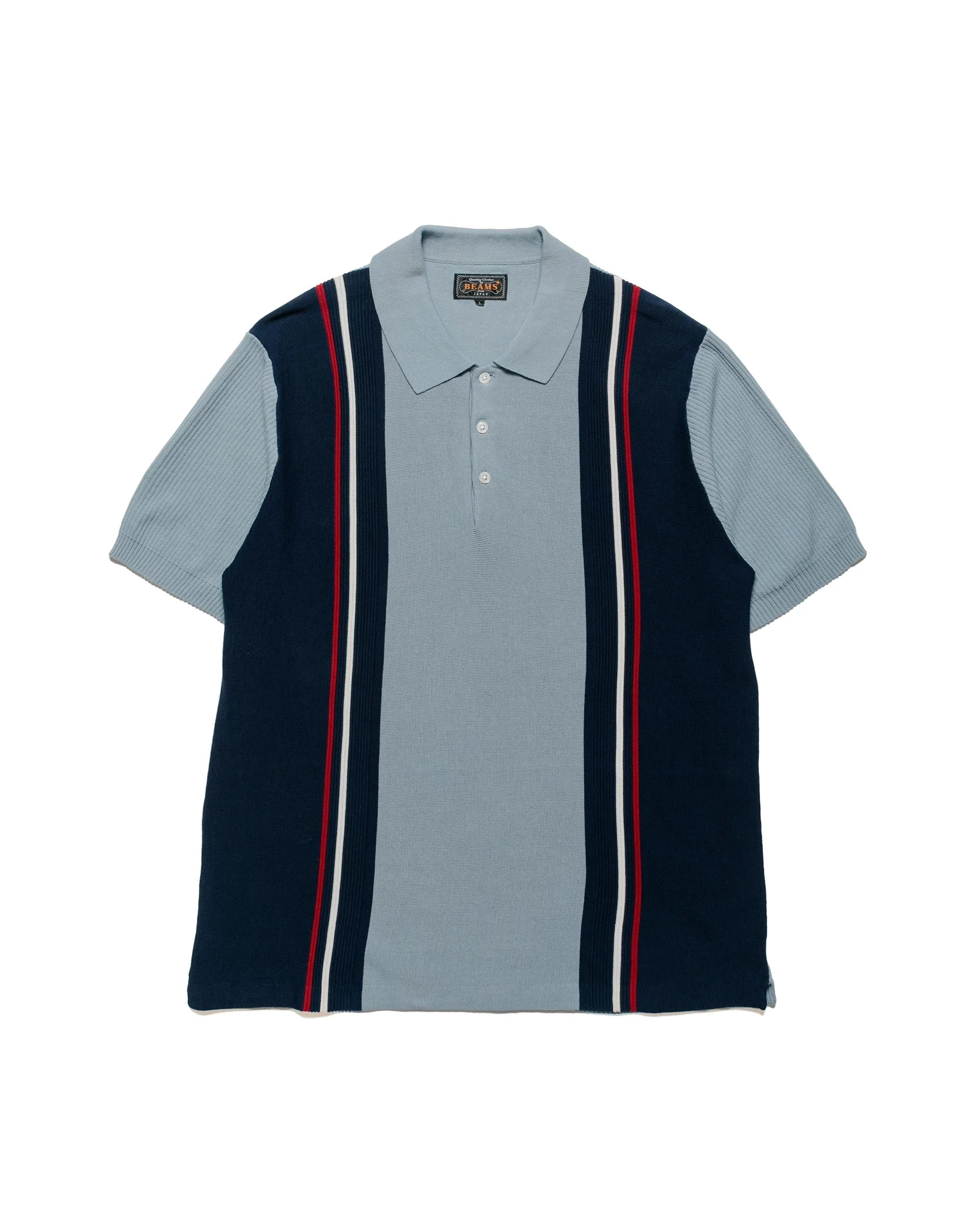 Knit Polo Stripe Sax - 1