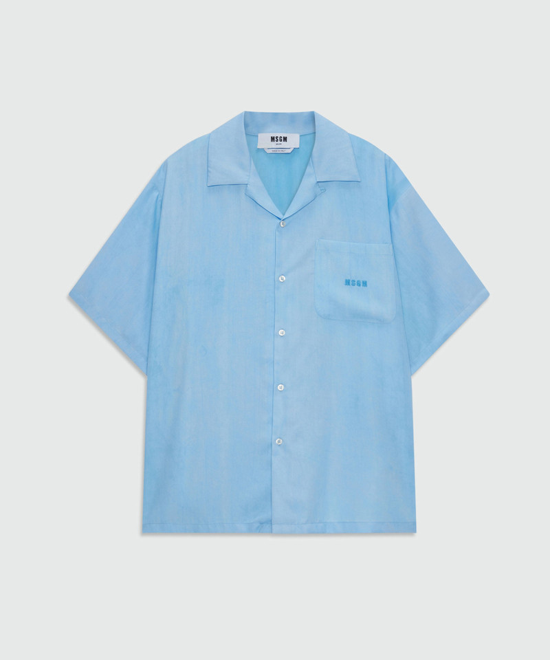 Light blue bowling short-sleeve lyocell shirt with tie-dye effect and embroidered logo on the chest 1