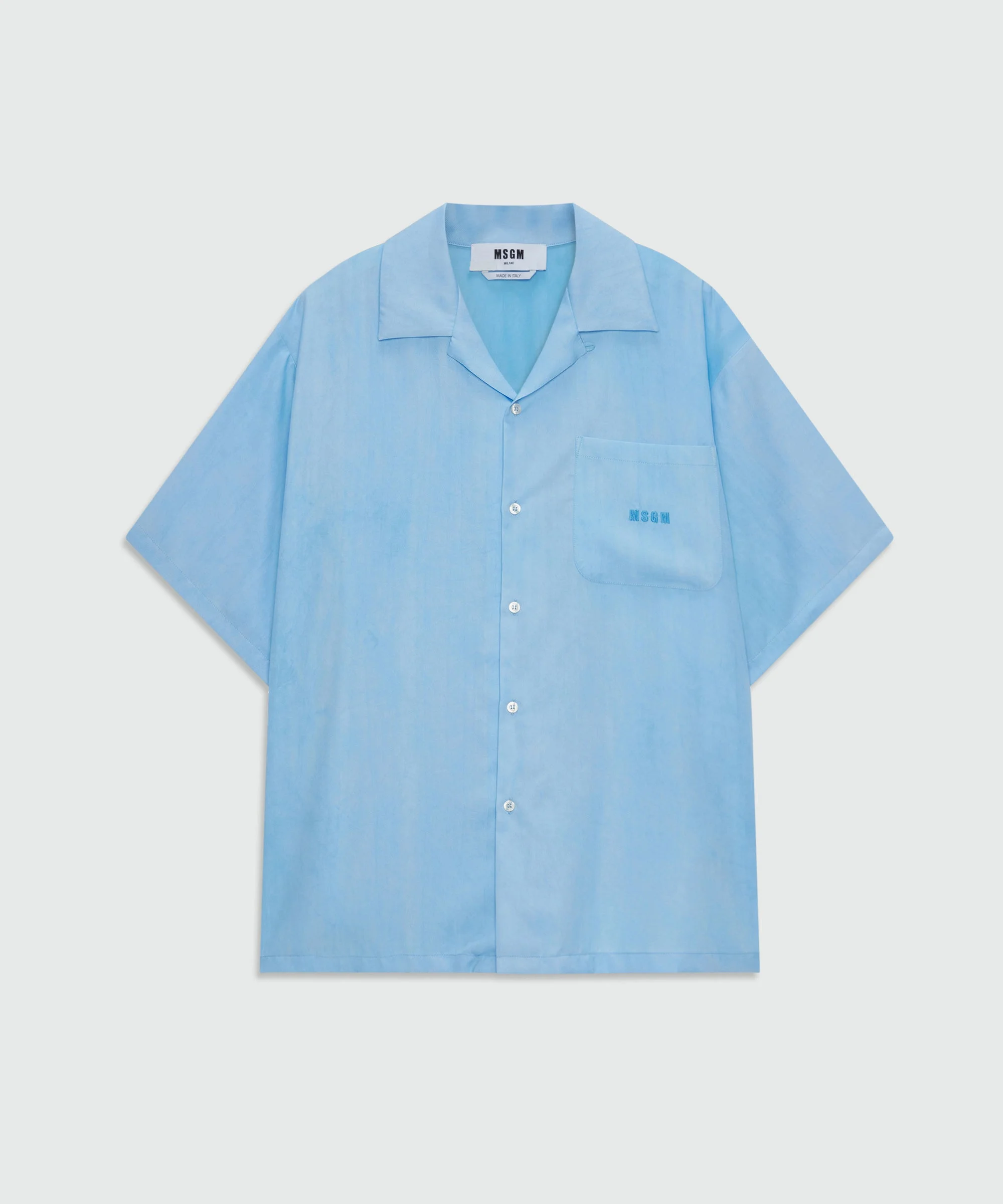 Light blue bowling short-sleeve lyocell shirt with tie-dye effect and embroidered logo on the chest - 1
