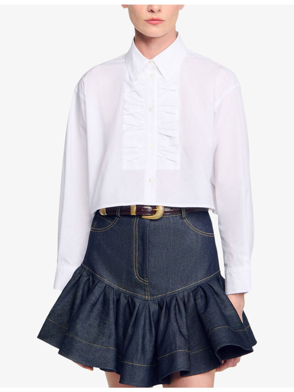 Bow-Embellished Cropped Cotton Shirt - 3