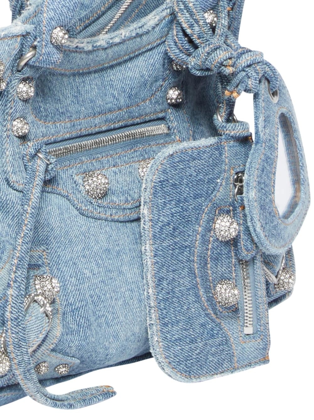 BALENCIAGA Neo Cagole XS Handbag In Denim With Rhinestones