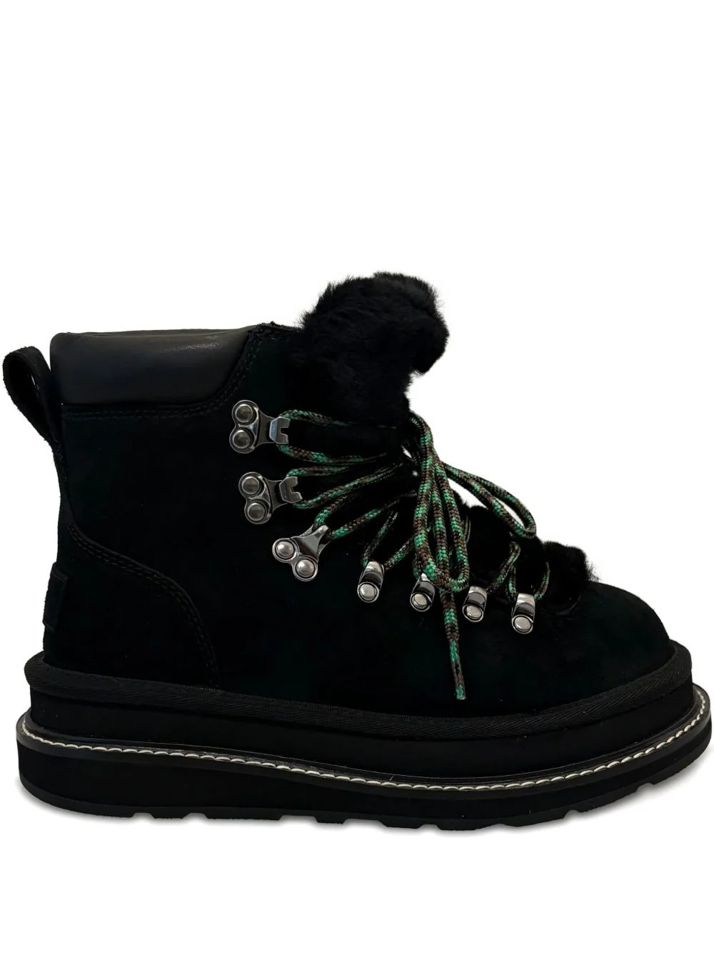 fur-trim lace-up boots - 1