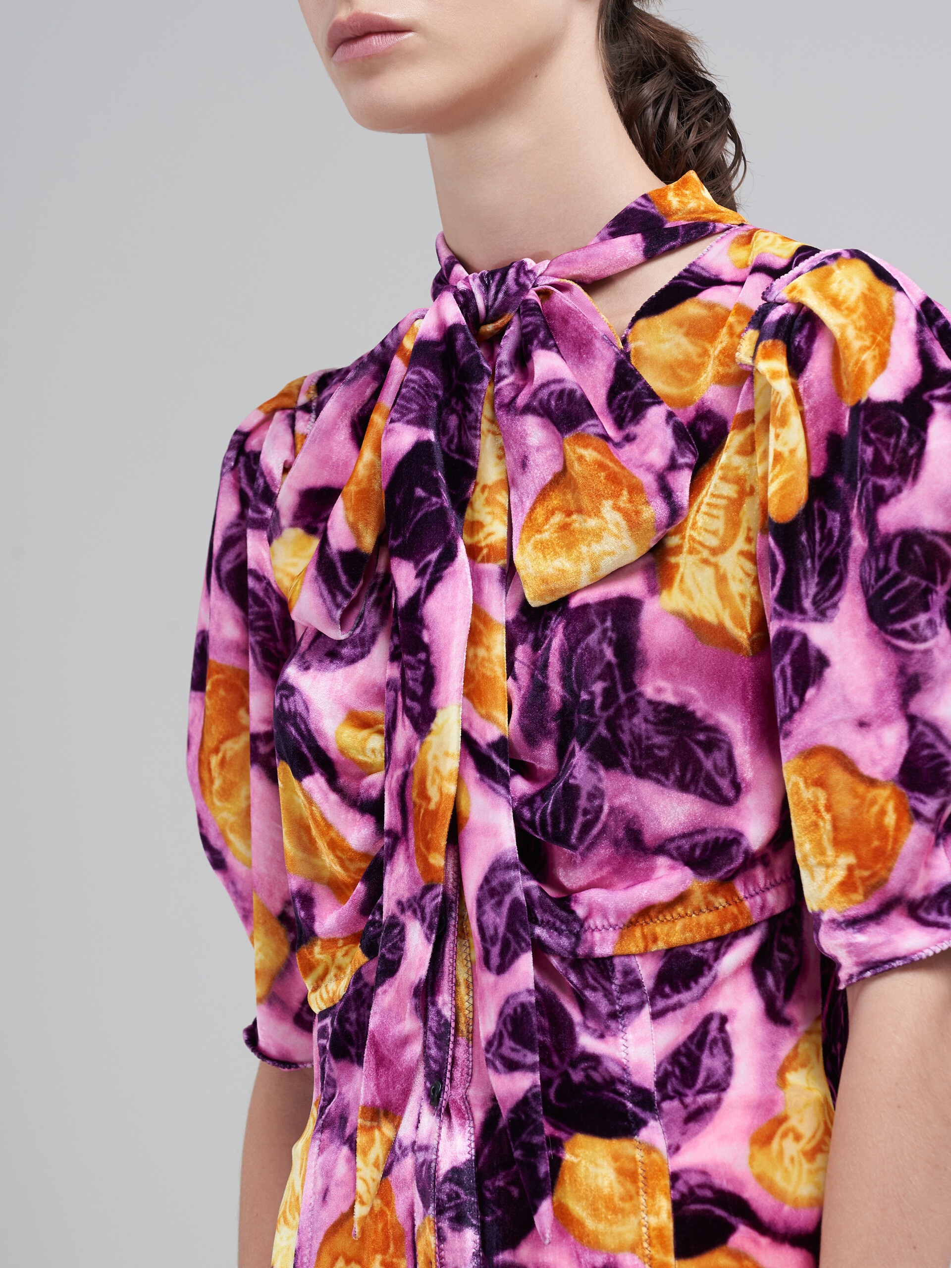 MORNING BLOSSOM PRINT FLUID VELVET DRESS - 5