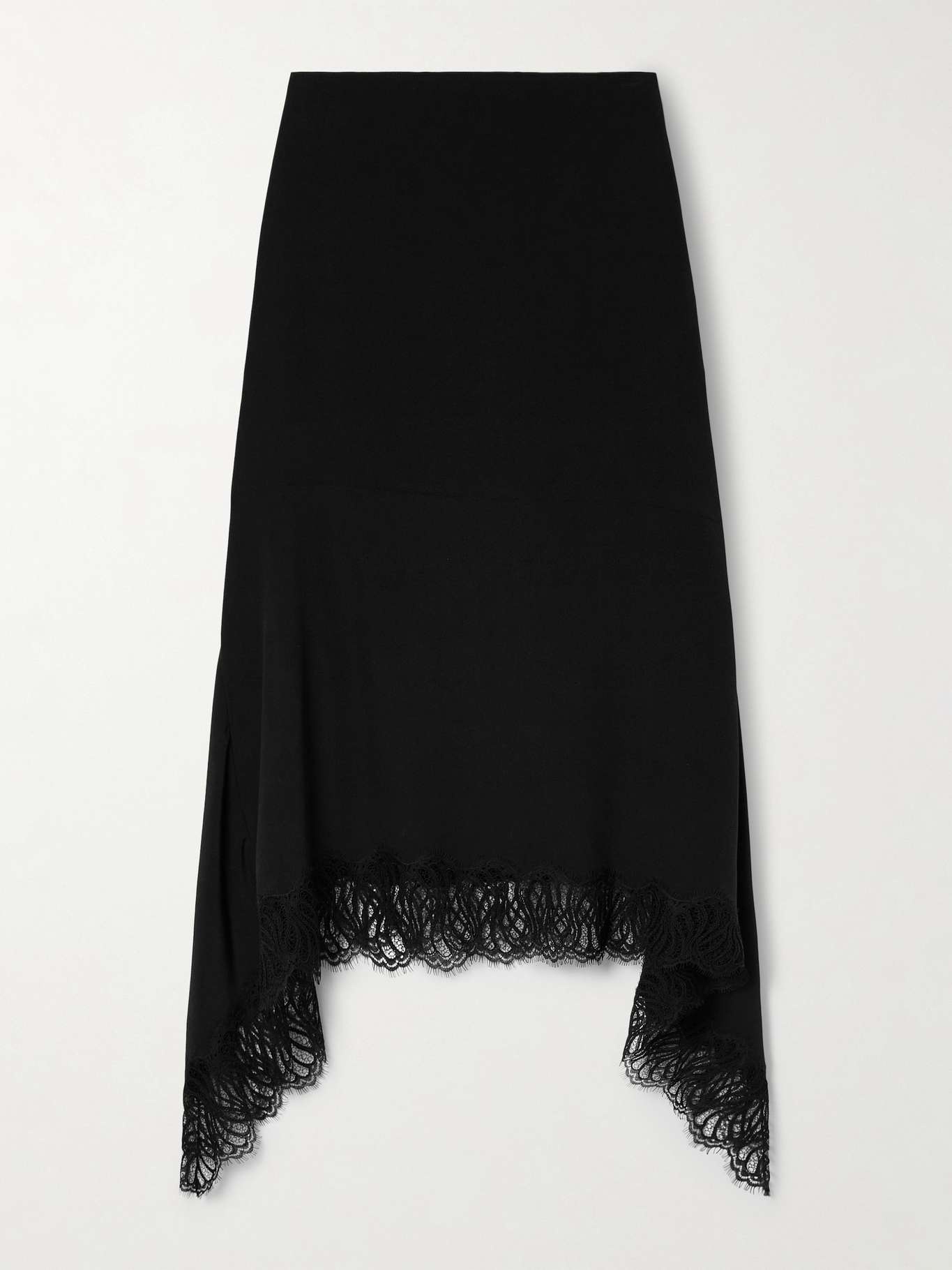 Asymmetric lace-trimmed silk-crepe skirt - 1