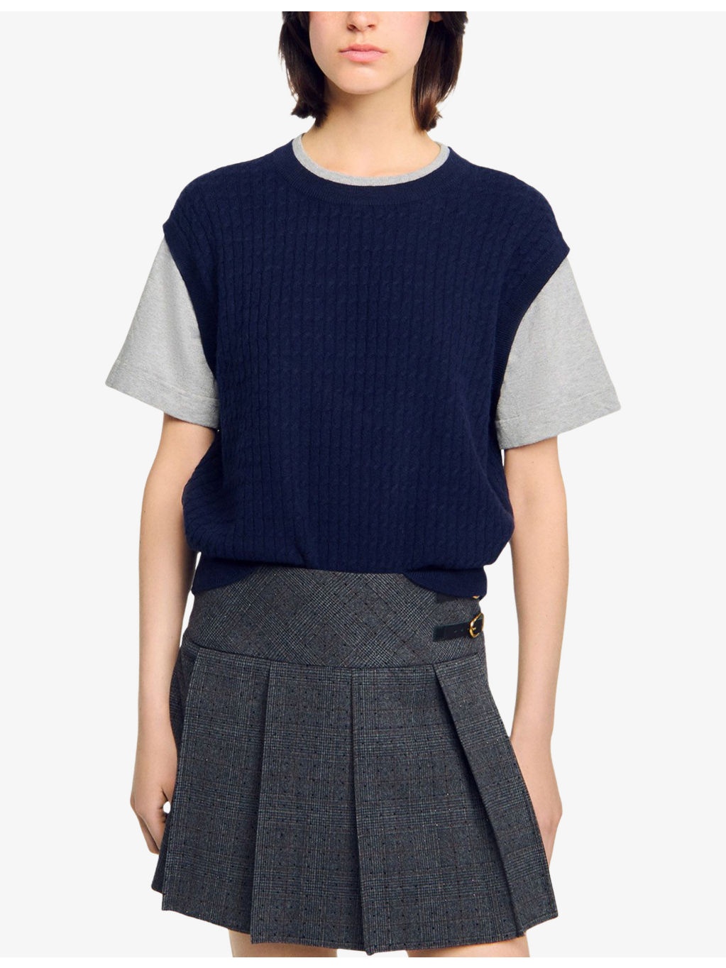 Layered short-sleeve knitted jumper - 3