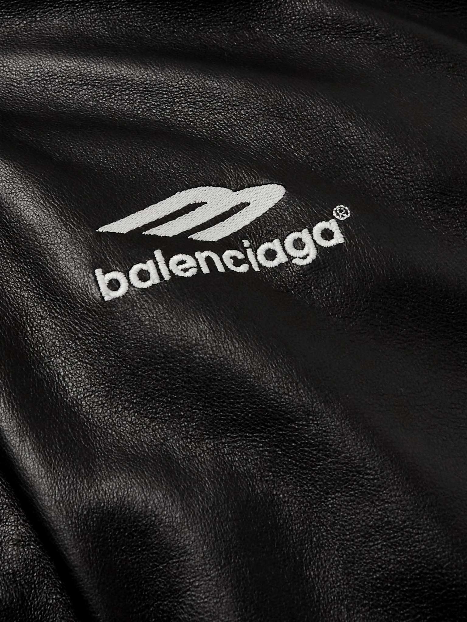 Logo-Embroidered Leather Track Jacket - 3