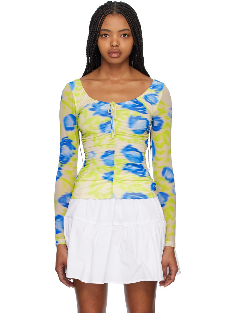 Green & Blue Printed Long Sleeve Blouse 1