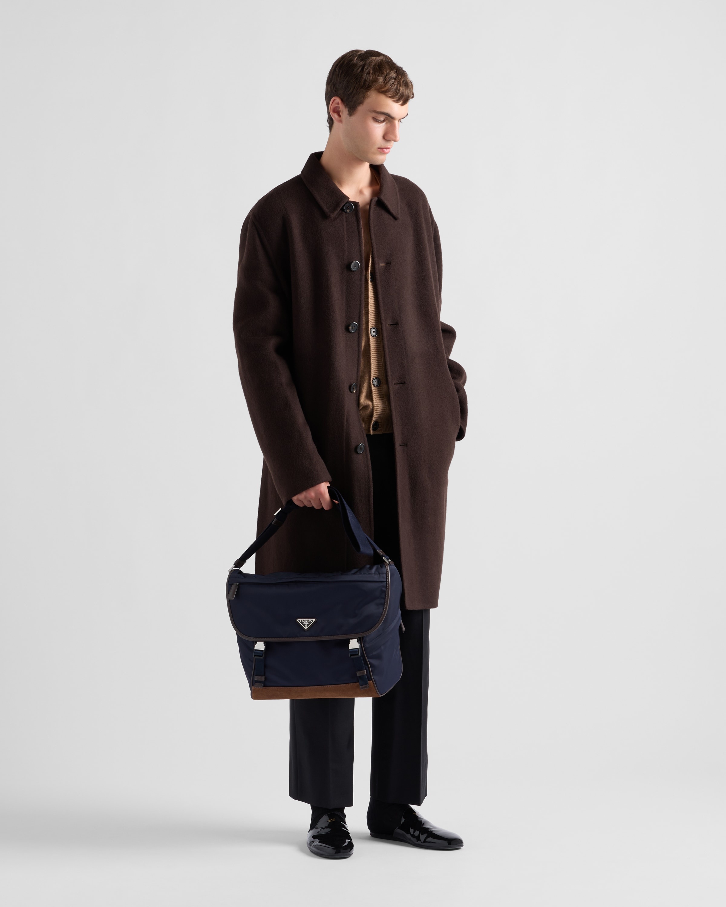 ショルダーバッグ PRADA 2VD066_384_F0C1B RE-NYLON AND LEATHER SHOULDER BAG Blue/coffee Medium Re-nylon And Leather Shoulder Bag | PRADA