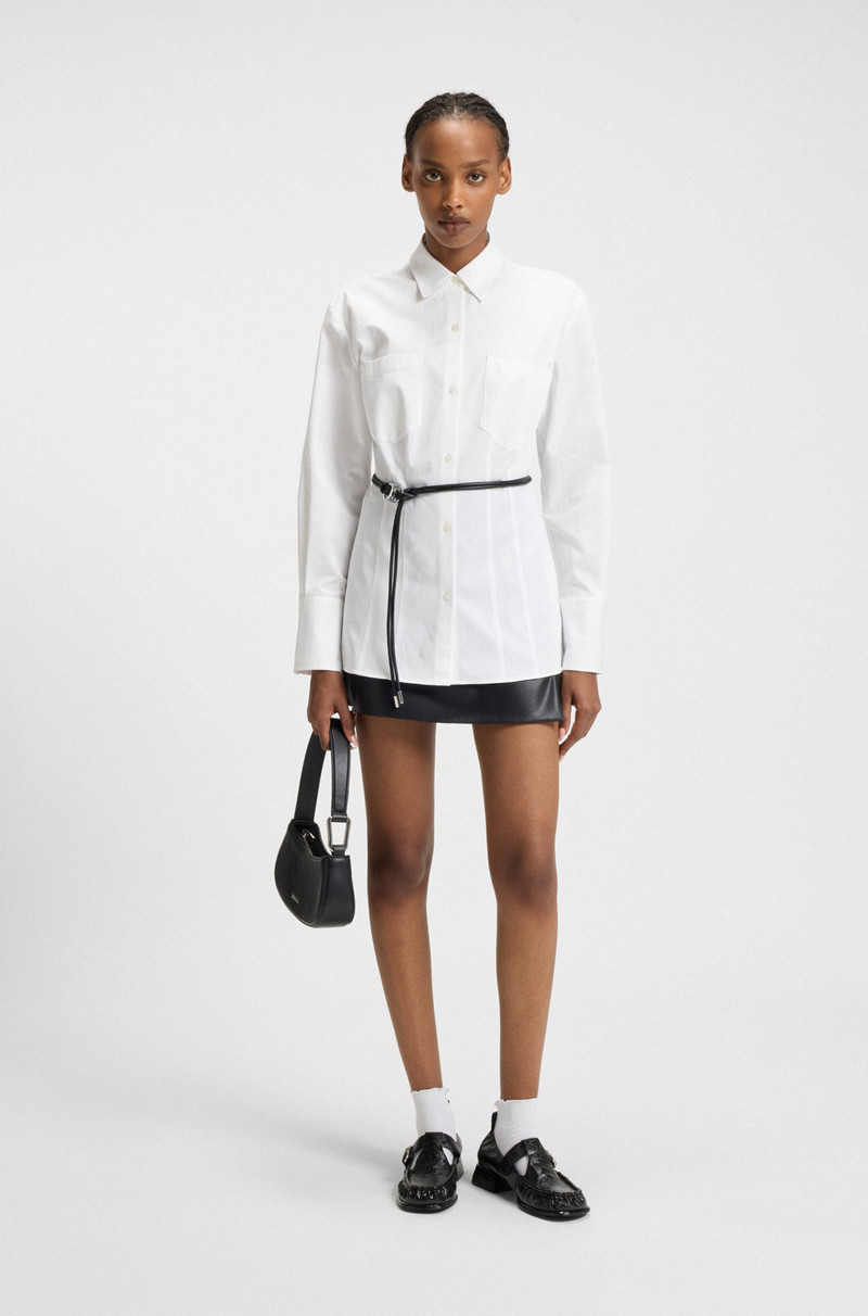 HUGO SLIM-FIT LONG-LENGTH BLOUSE WITH FAUX-LEATHER BELT outlook