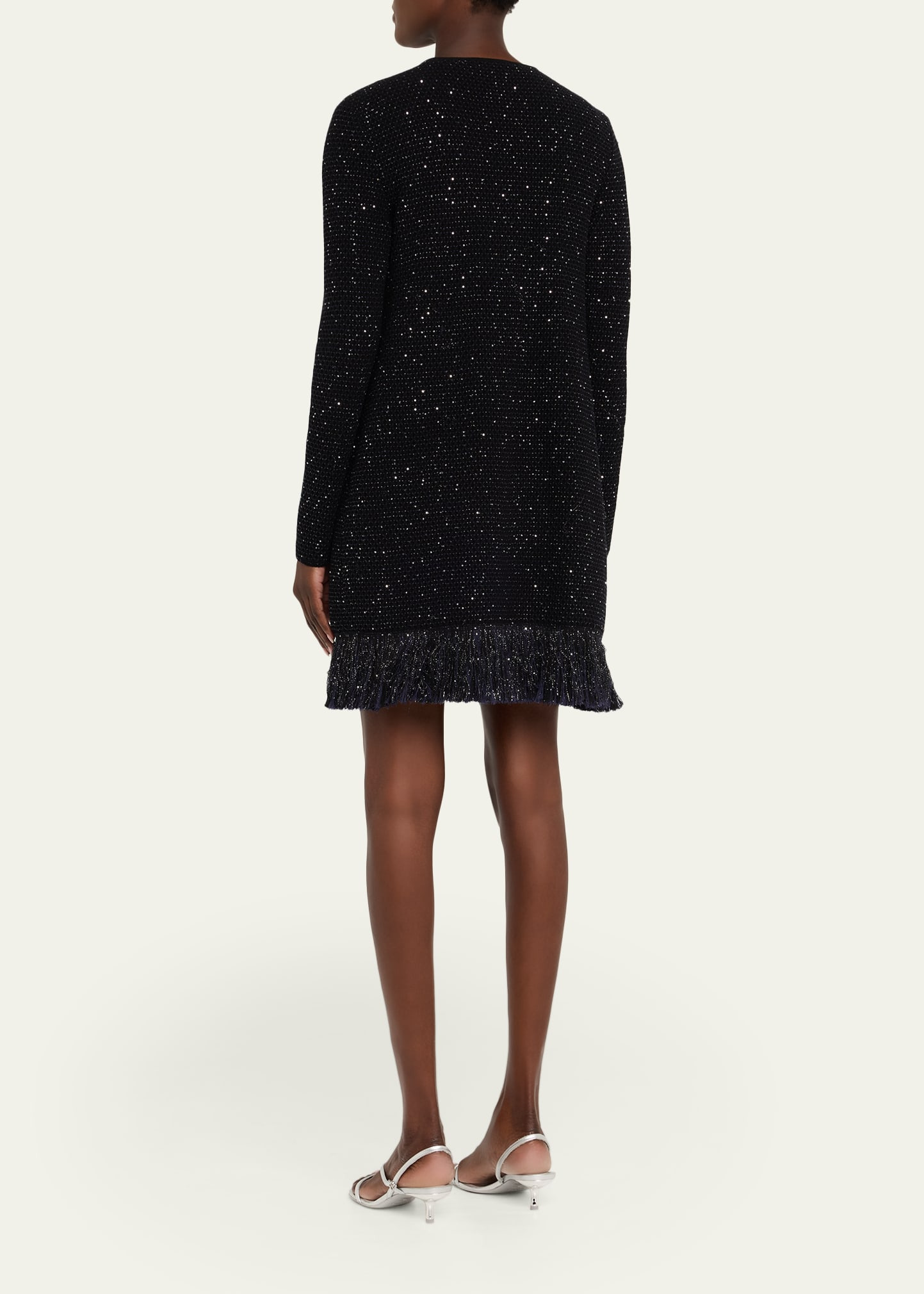 Textured Paillette Tweed Fringe Jacket - 3